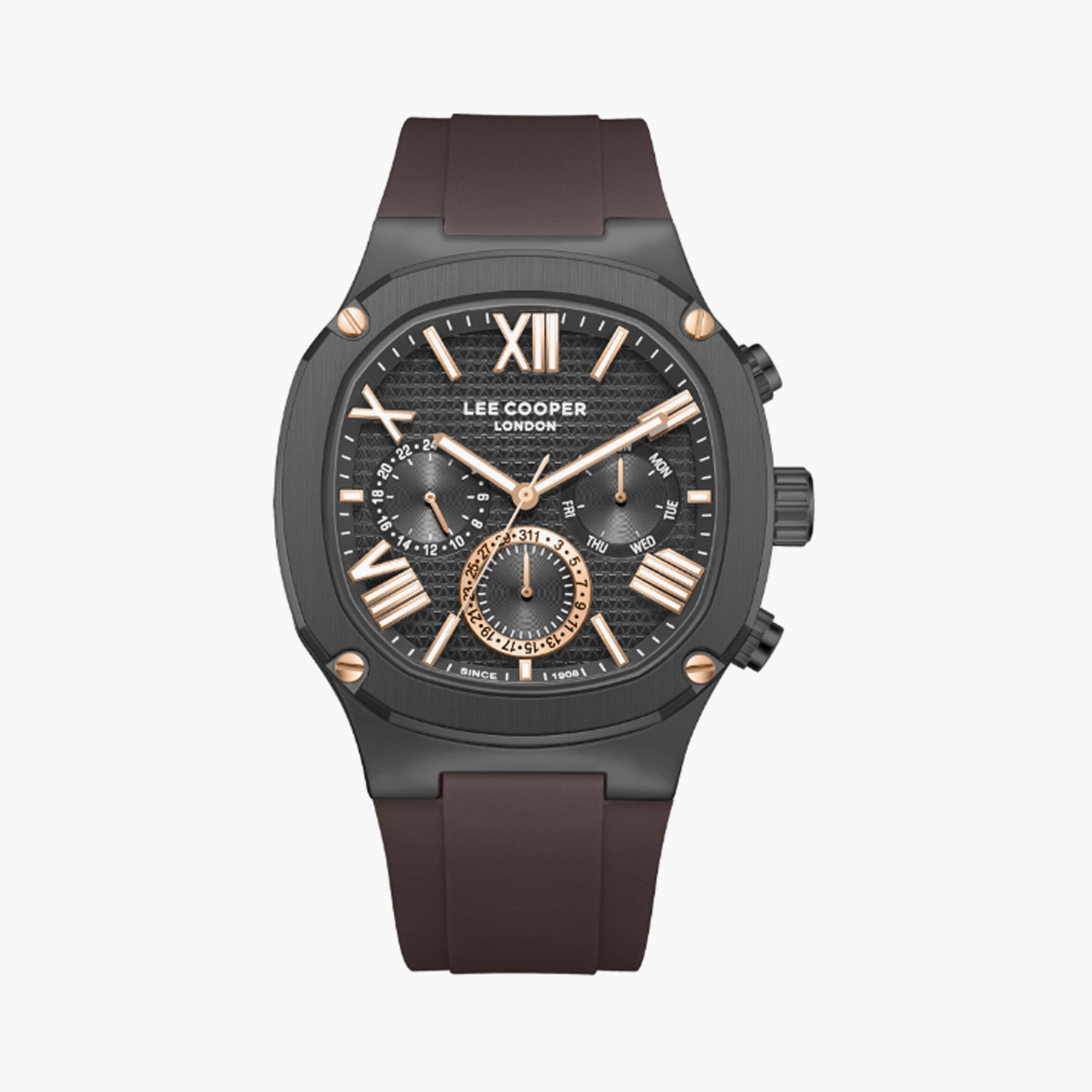 Lee Cooper Men's 43 MM Dark Brown Multi-Function Silicone Watch | LC08150.062-men-watchesandjewellery-watches-image-1