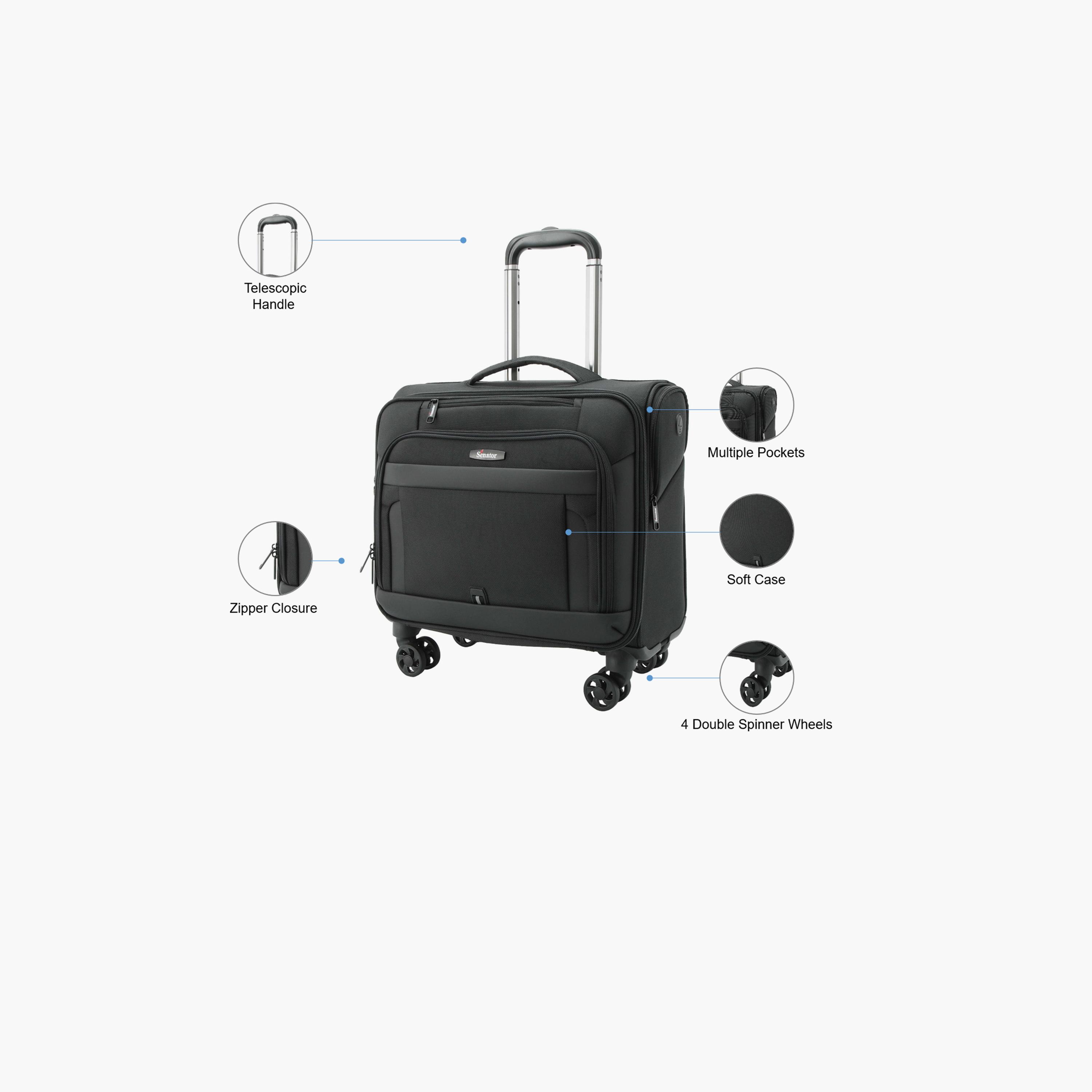 Senator 43 CM Small Cabin Polyester Soft Sided 4-Wheeler Spinner Pilot Trolley Bag with TSA Lock-travel-luggagesandbags-luggage-image-3