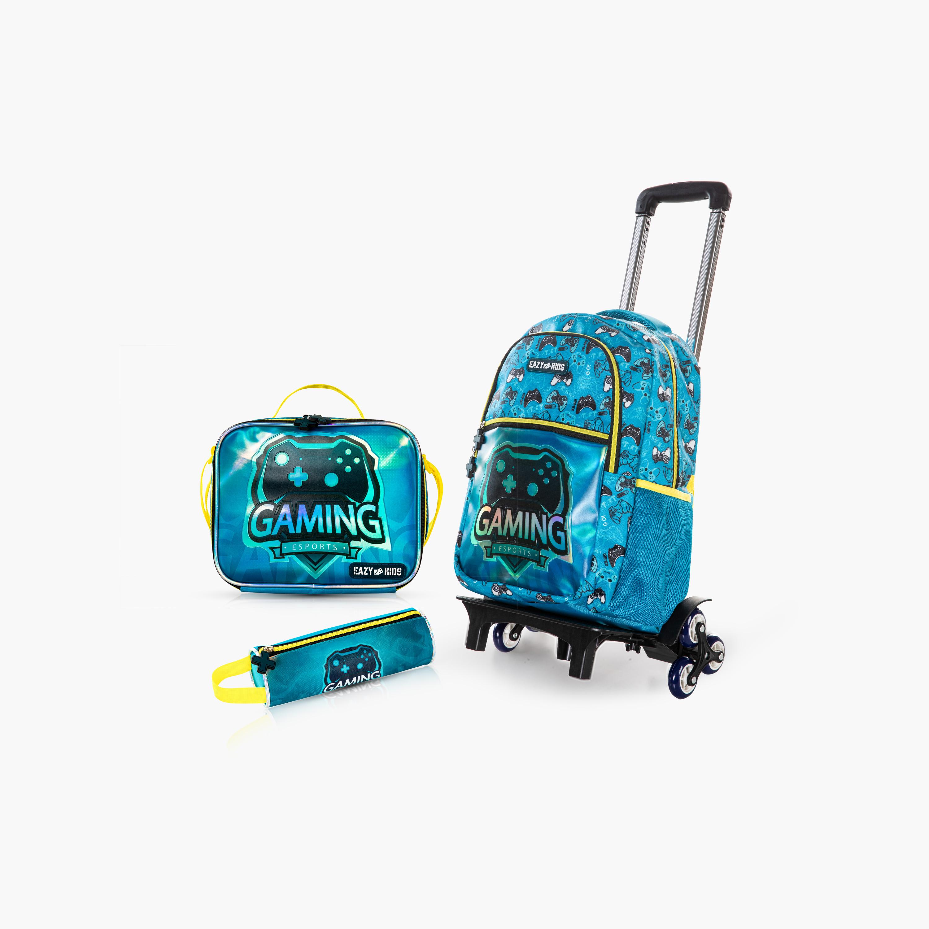 Eazy Kids 4-Piece Backpack with Trolley, Lunch Bag & Pencil Case - 16 Inch - Gaming-school-bagsandbackpacks-trolleybags-image-1