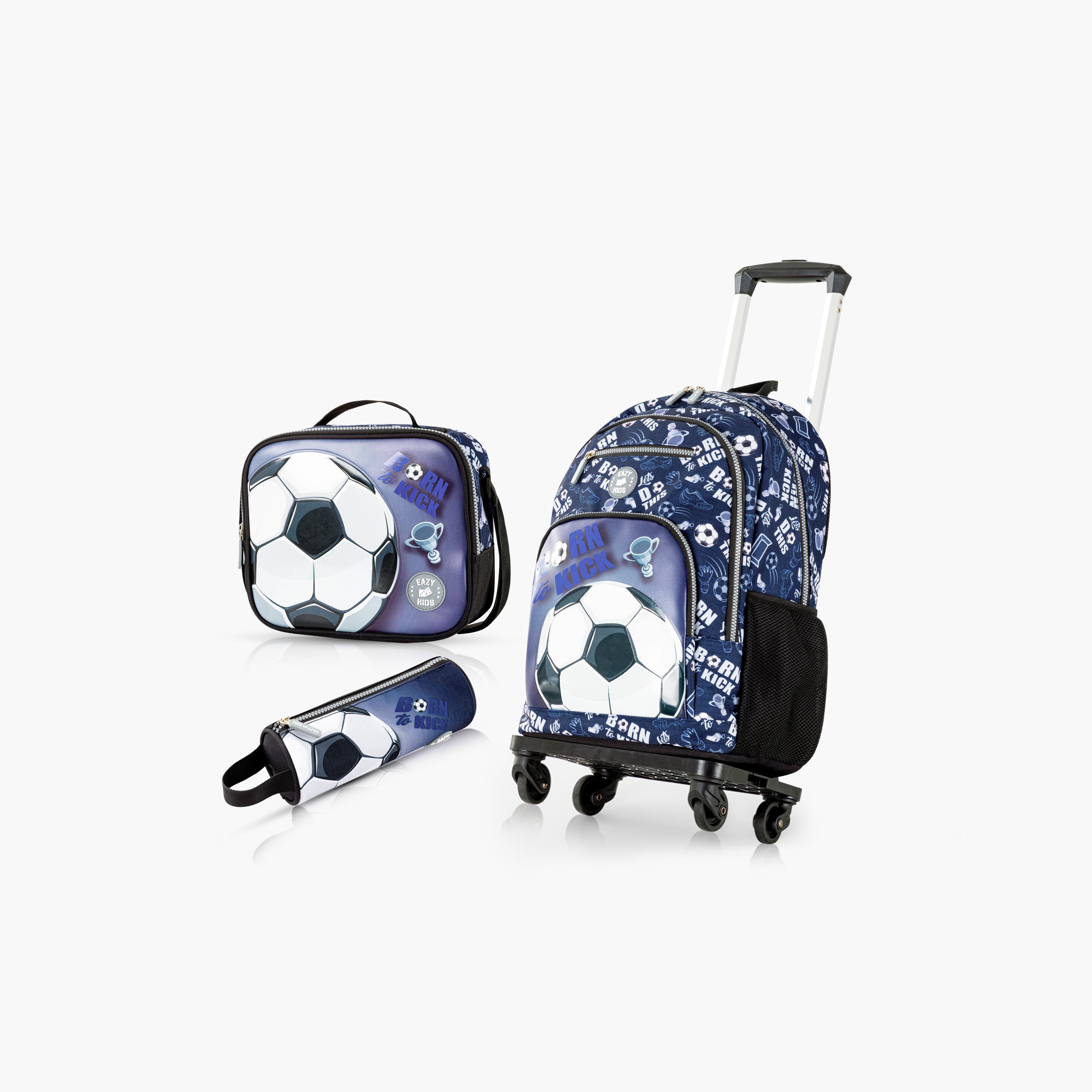 Eazy Kids 4-Piece Backpack with Trolley, Lunch Bag & Pencil Case - 18 Inch - Football - Blue-school-bagsandbackpacks-trolleybags-image-1
