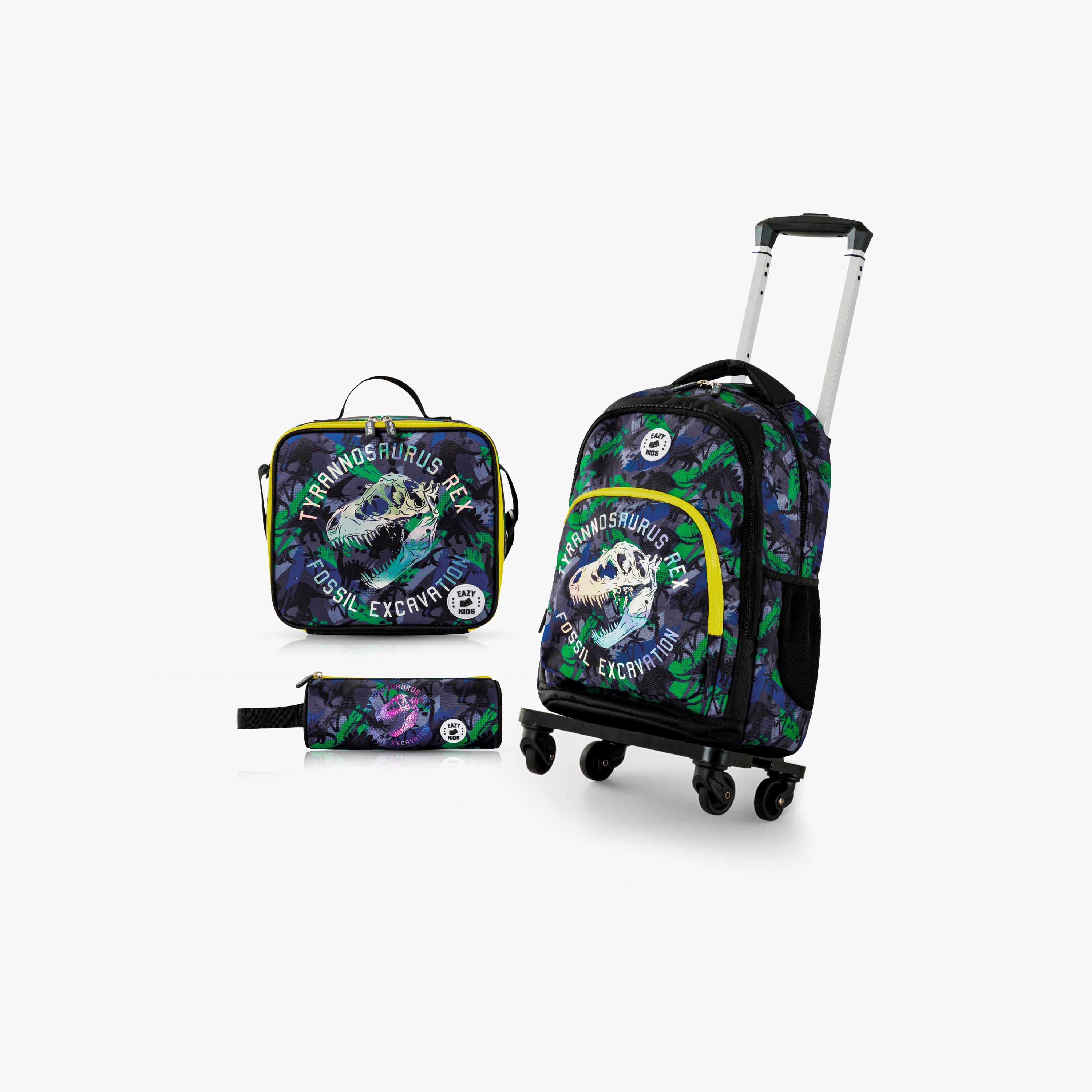 Eazy Kids 4-Piece Backpack with Trolley, Lunch Bag & Pencil Case - 17 Inch - T-Rex - Multicolour-school-bagsandbackpacks-trolleybags-image-1