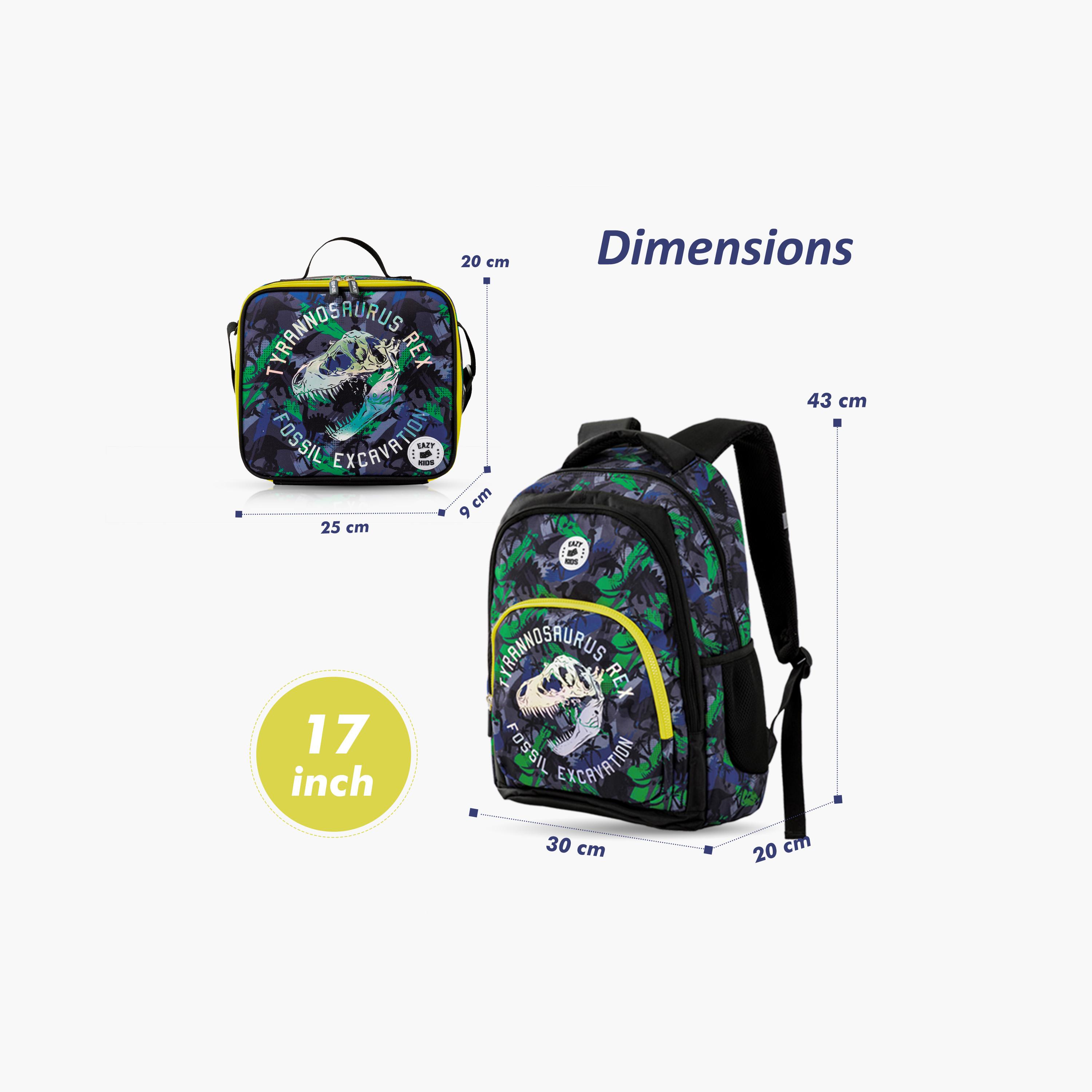 Eazy Kids 4-Piece Backpack with Trolley, Lunch Bag & Pencil Case - 17 Inch - T-Rex - Multicolour-school-bagsandbackpacks-trolleybags-image-4