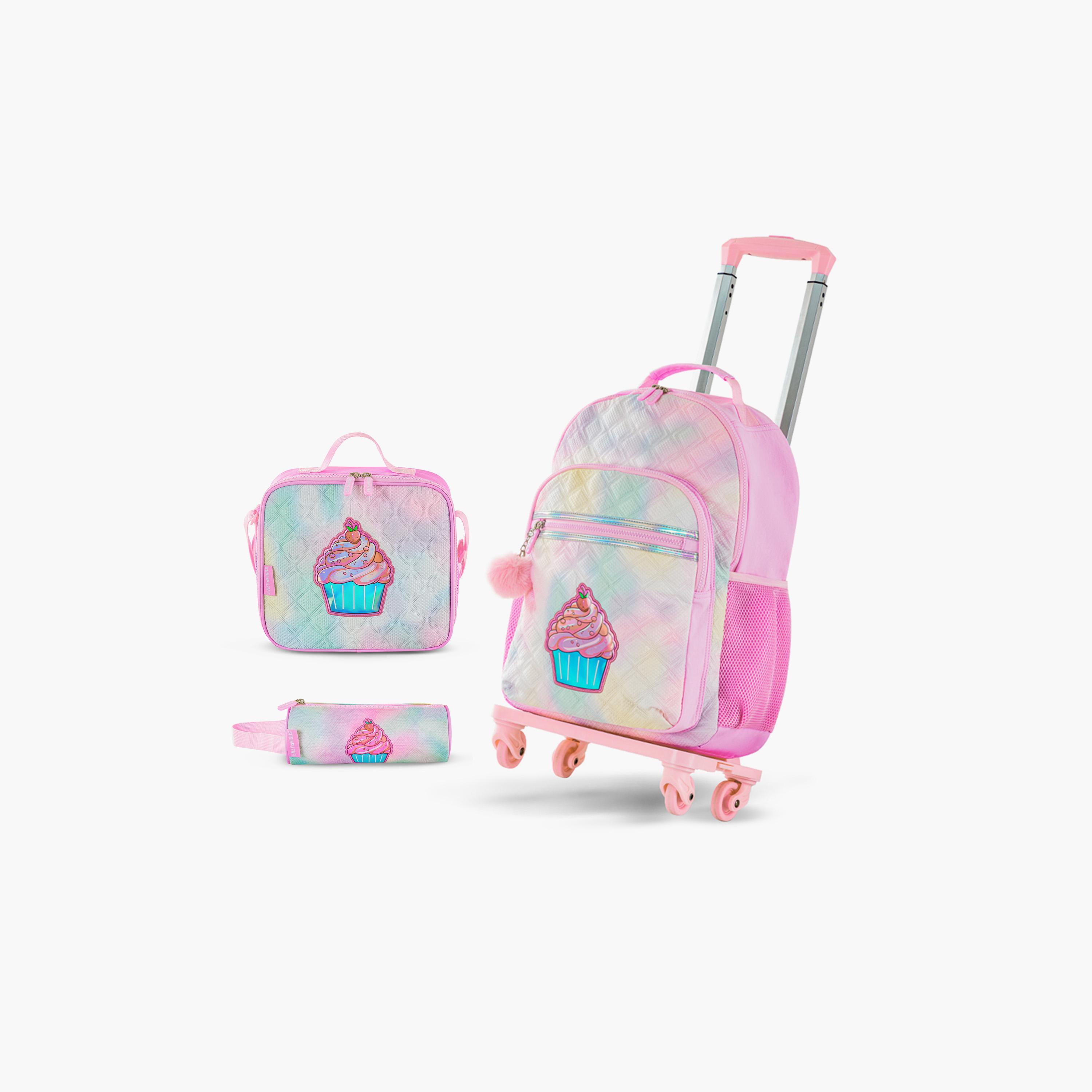حقيبة ظهر إيزي كيدز، 4 قطع، مع عربة، وحقيبة غداء، وحافظة أقلام - 17 بوصة - سكر بوب - وردي-school-bagsandbackpacks-trolleybags-image-10