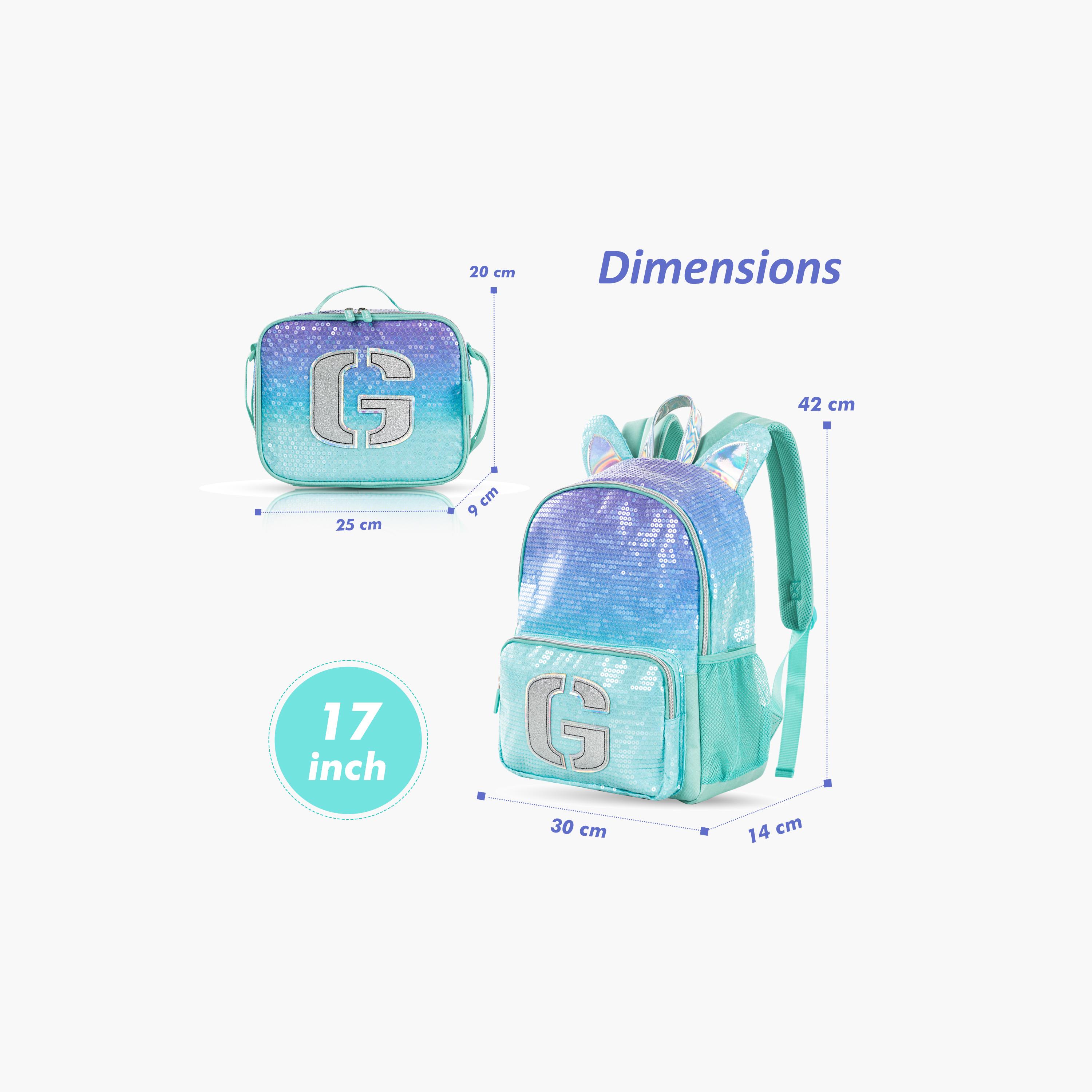 Eazy Kids 4-Piece Backpack with Trolley, Lunch Bag & Pencil Case - 17 Inch - Girl Glitter - Green-school-bagsandbackpacks-trolleybags-image-4