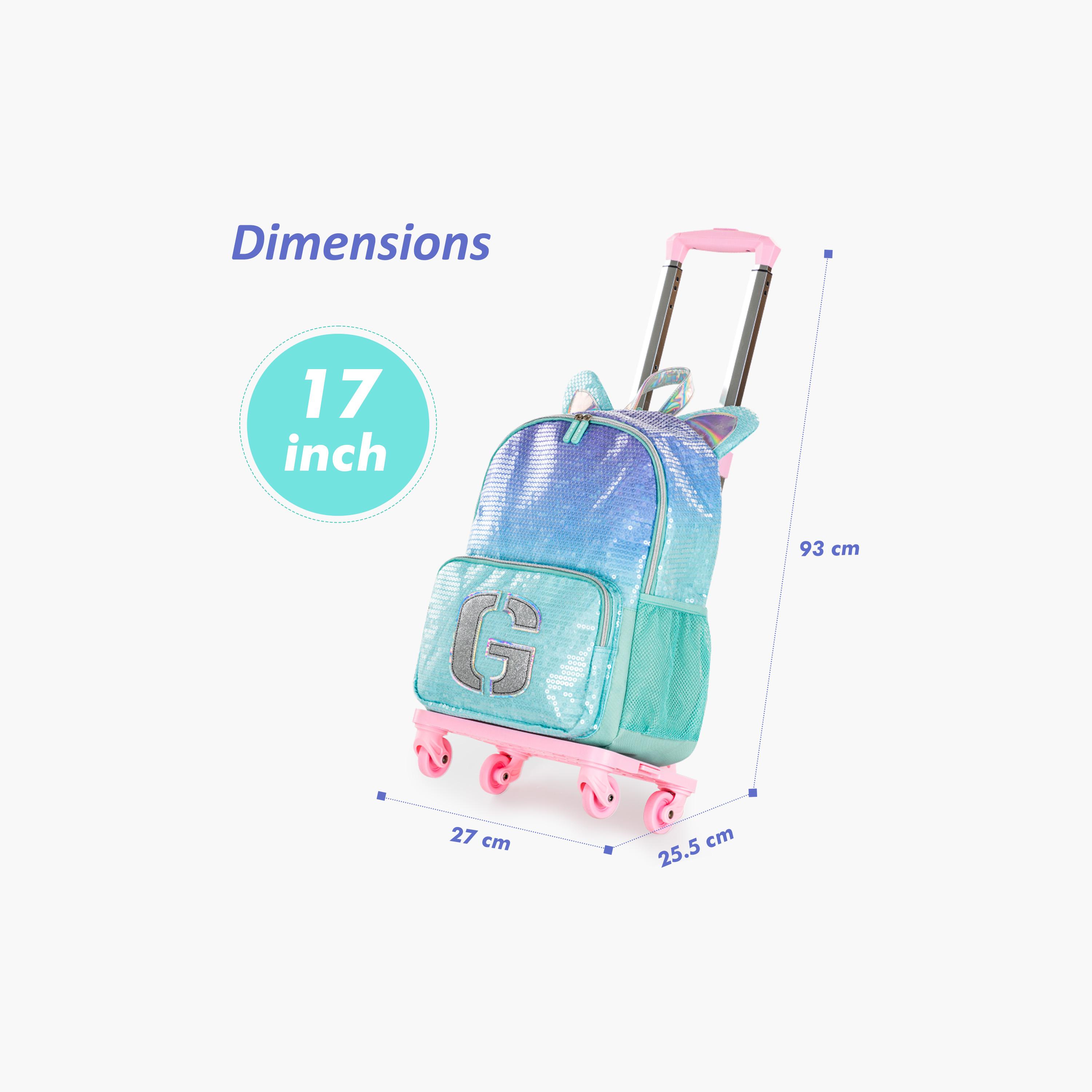Eazy Kids 4-Piece Backpack with Trolley, Lunch Bag & Pencil Case - 17 Inch - Girl Glitter - Green-school-bagsandbackpacks-trolleybags-image-5