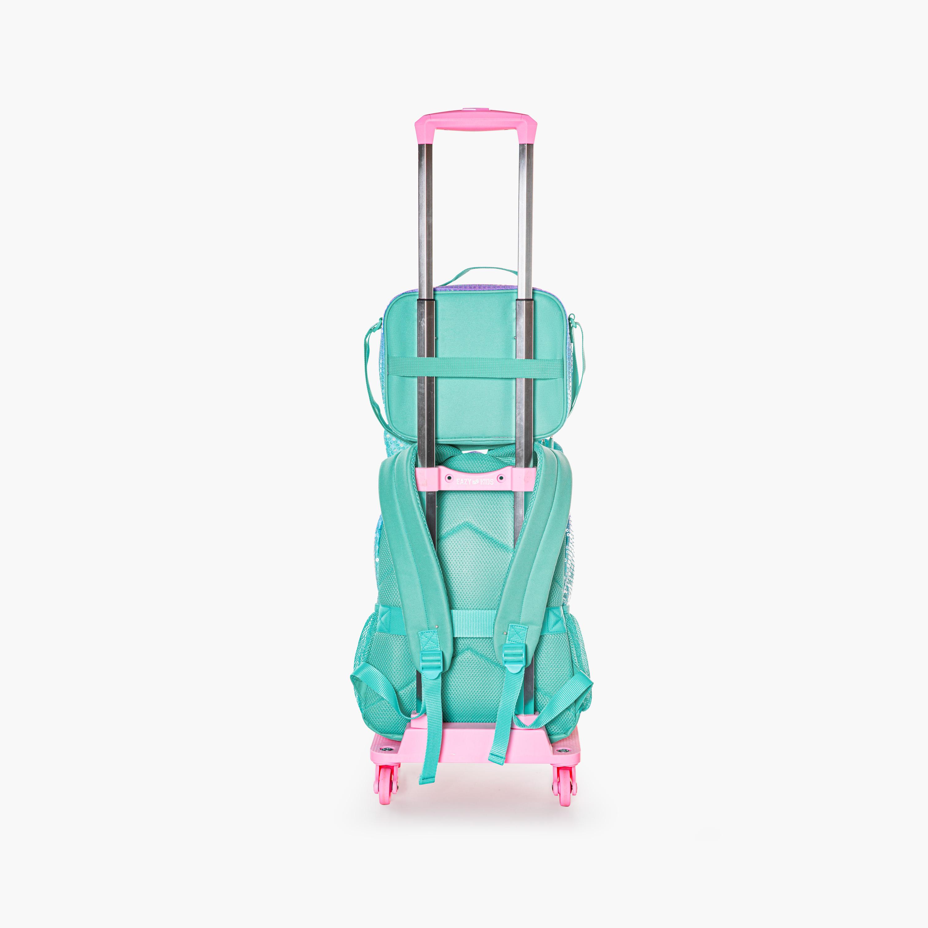 Eazy Kids 4-Piece Backpack with Trolley, Lunch Bag & Pencil Case - 17 Inch - Girl Glitter - Green-school-bagsandbackpacks-trolleybags-image-7