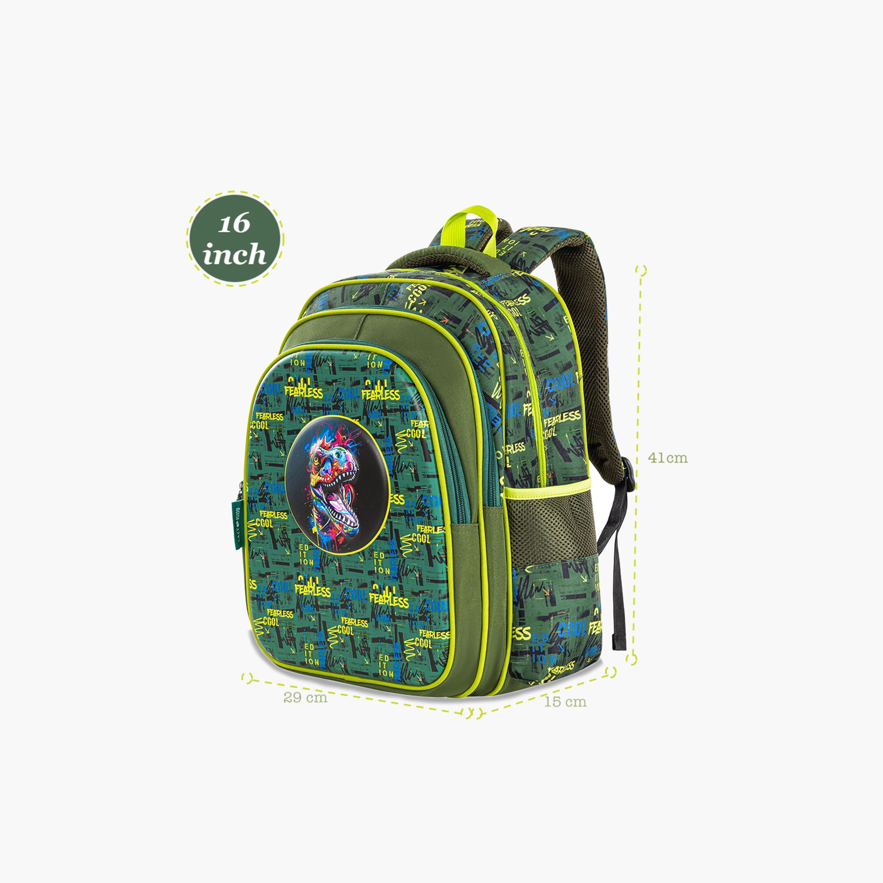 Eazy Kids School Bag with Trolley & Pencil Case - 16 Inch - Dino - Green-school-bagsandbackpacks-trolleybags-image-5