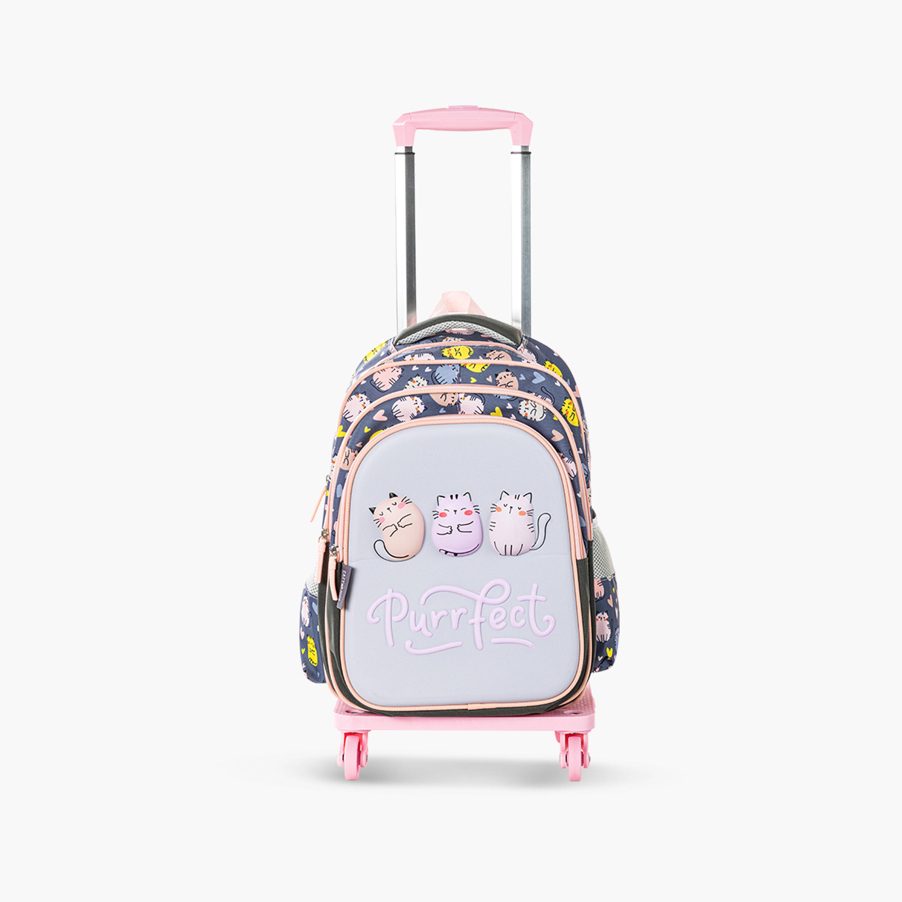 Eazy Kids School Bag with Trolley & Pencil Case - 16 Inch - Purrfect - Grey-school-bagsandbackpacks-trolleybags-image-7