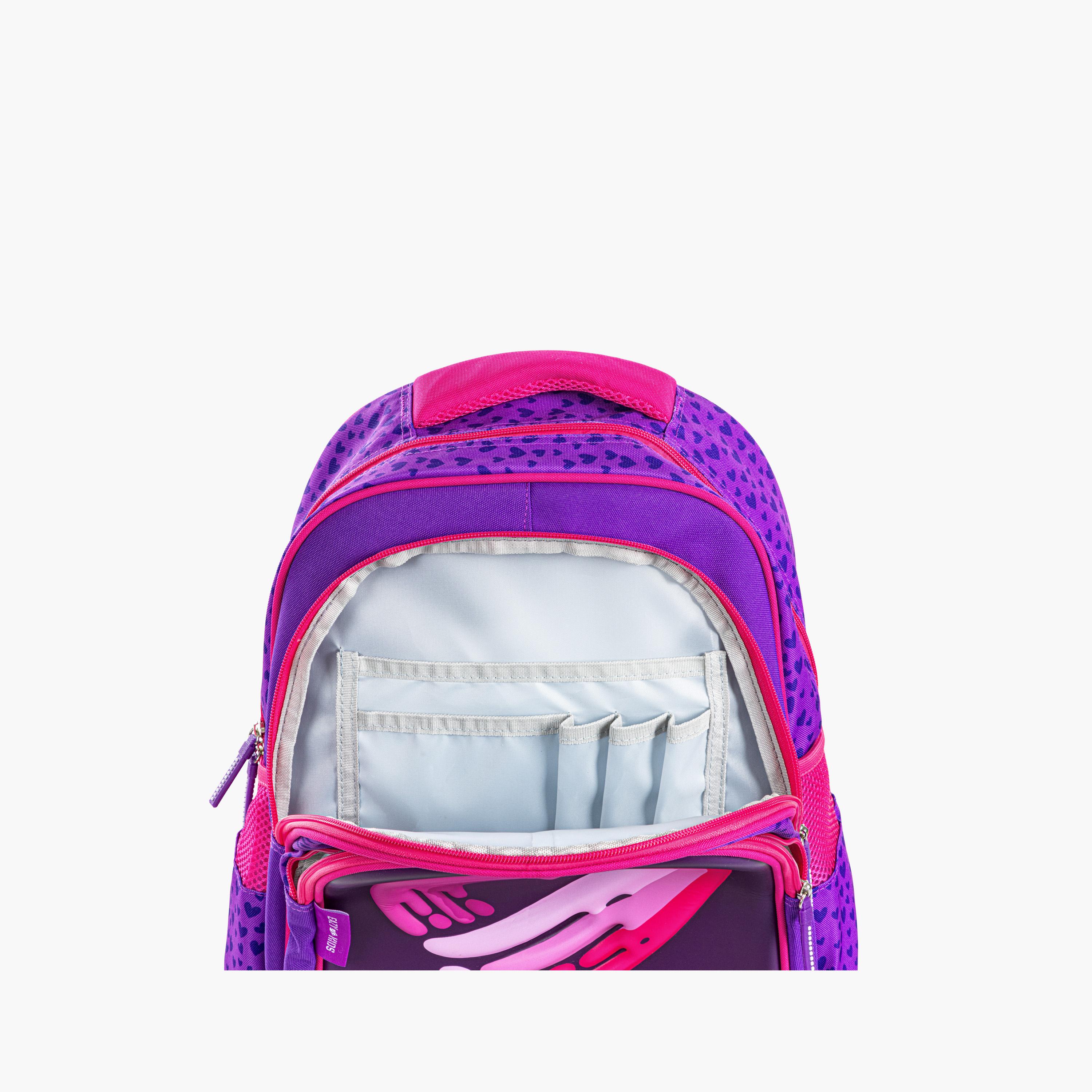 حقيبة مدرسية إيزي كيدز مع عربة - 16 بوصة - حب وعناق - بنفسجي-school-bagsandbackpacks-trolleybags-image-10
