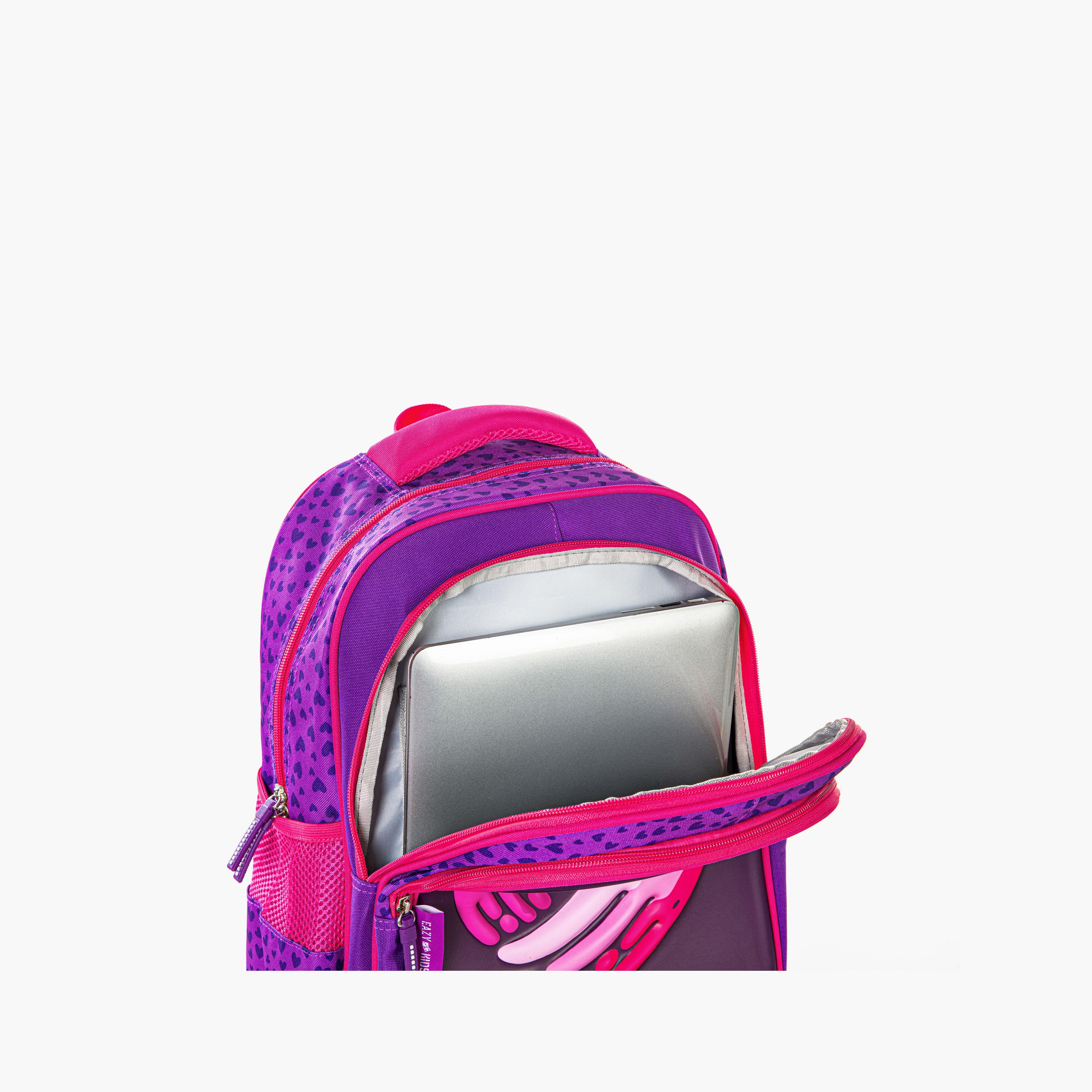 حقيبة مدرسية إيزي كيدز مع عربة - 16 بوصة - حب وعناق - بنفسجي-school-bagsandbackpacks-trolleybags-image-11