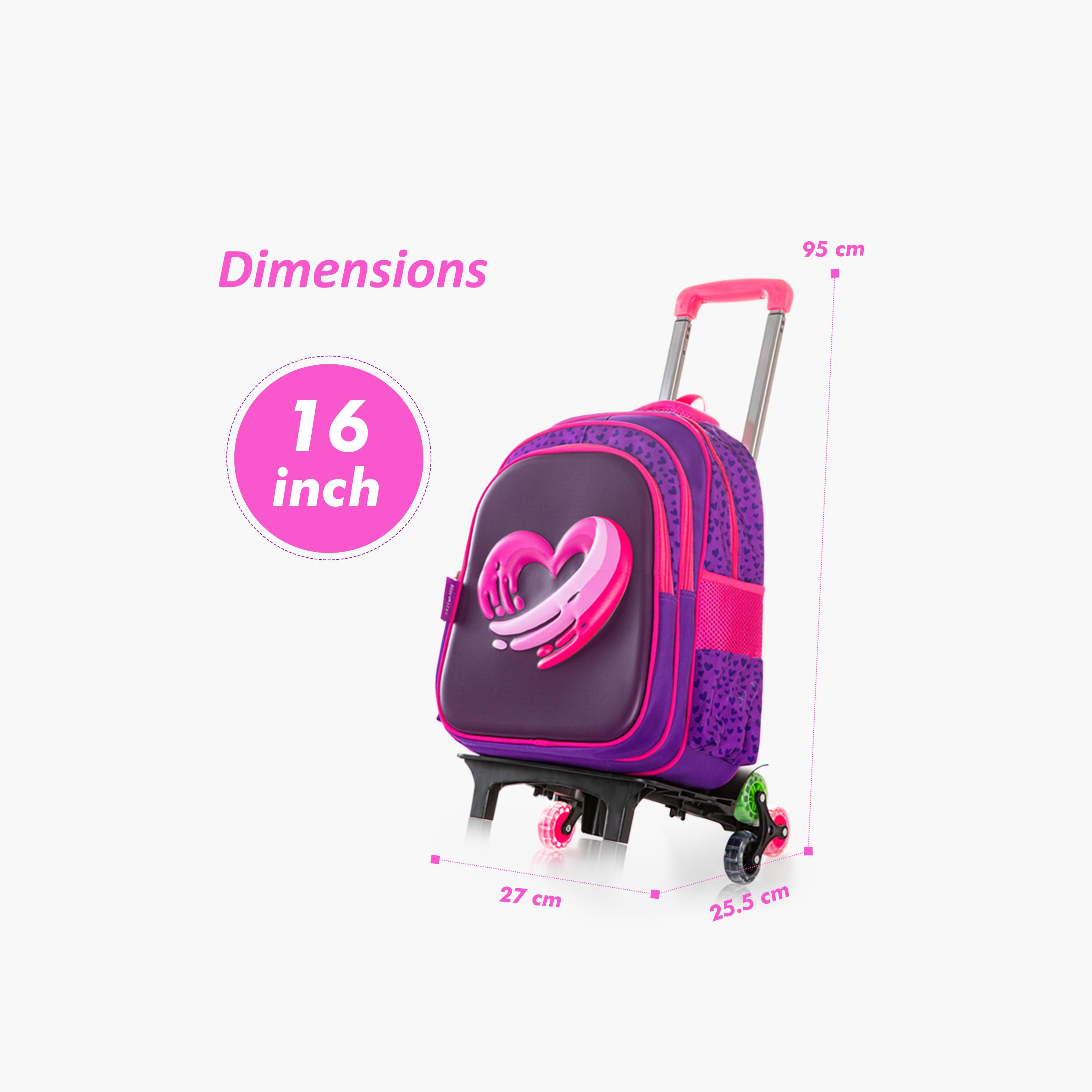 حقيبة مدرسية إيزي كيدز مع عربة - 16 بوصة - حب وعناق - بنفسجي-school-bagsandbackpacks-trolleybags-image-4