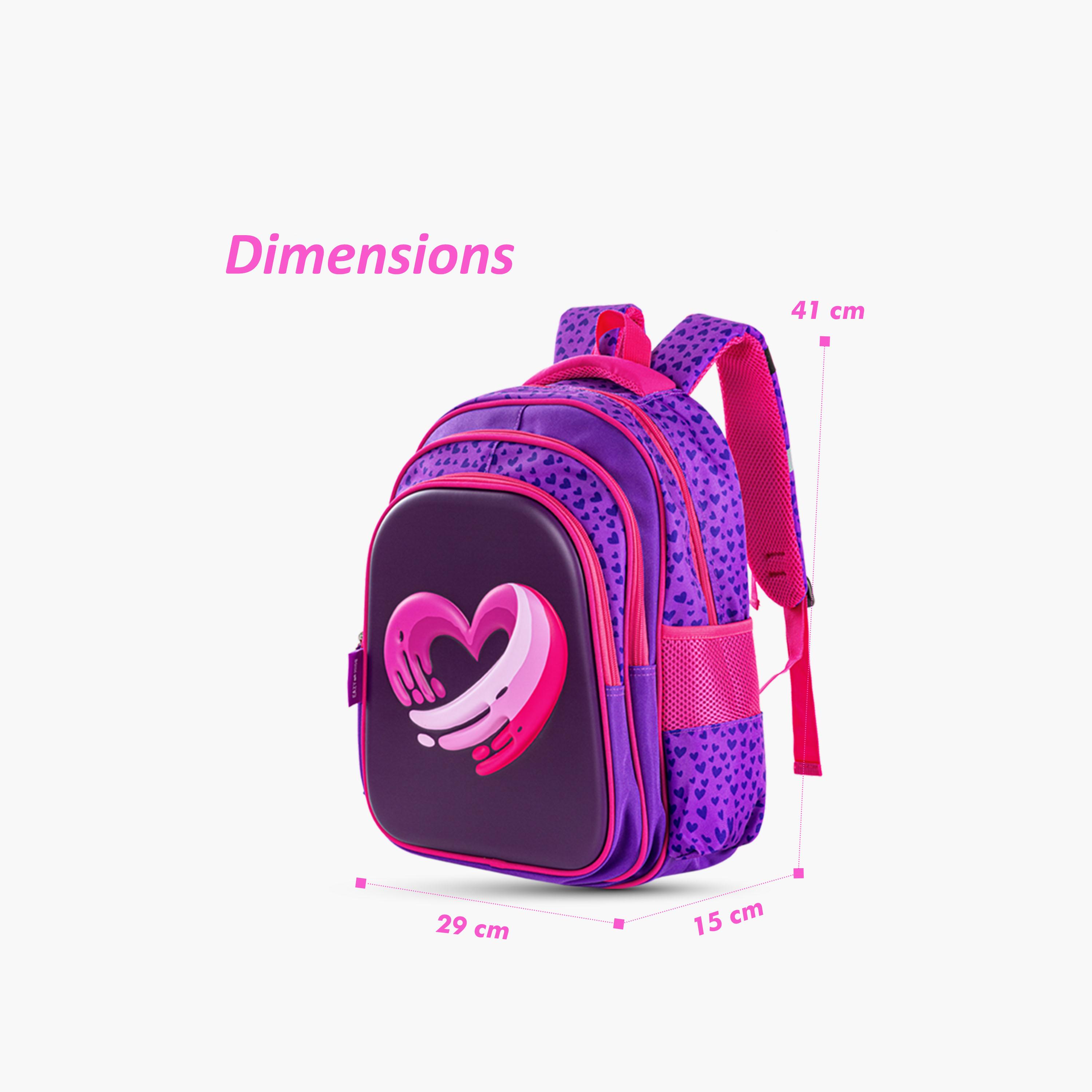 حقيبة مدرسية إيزي كيدز مع عربة - 16 بوصة - حب وعناق - بنفسجي-school-bagsandbackpacks-trolleybags-image-5