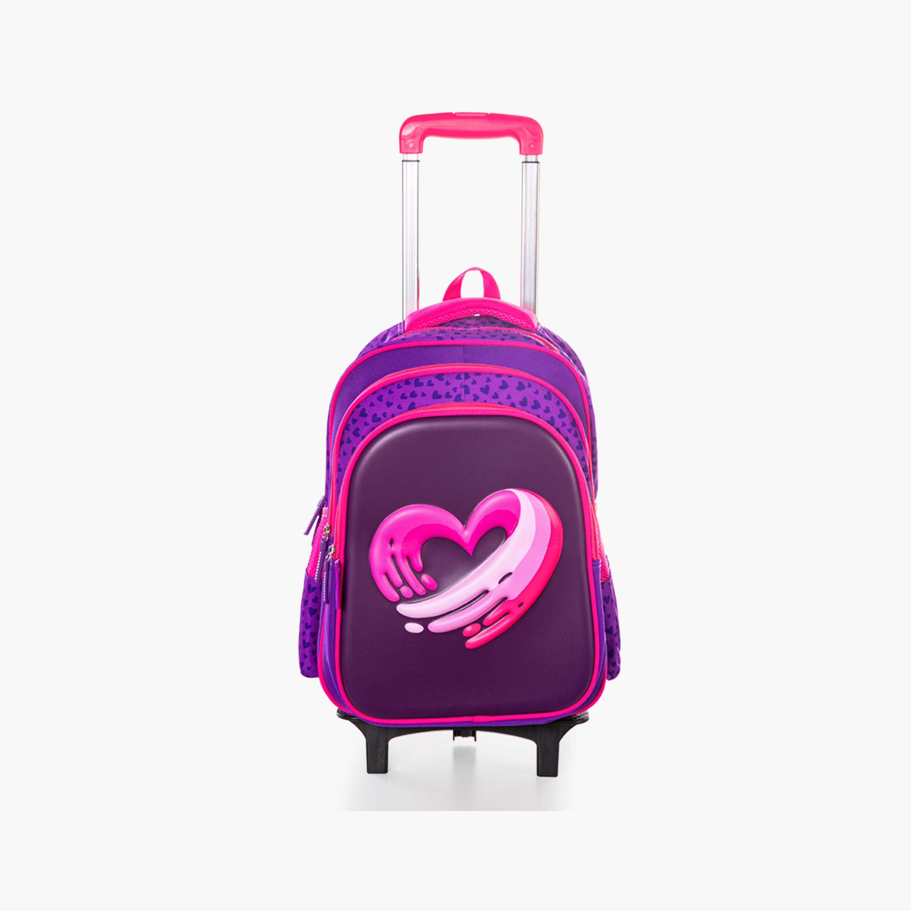 حقيبة مدرسية إيزي كيدز مع عربة - 16 بوصة - حب وعناق - بنفسجي-school-bagsandbackpacks-trolleybags-image-6