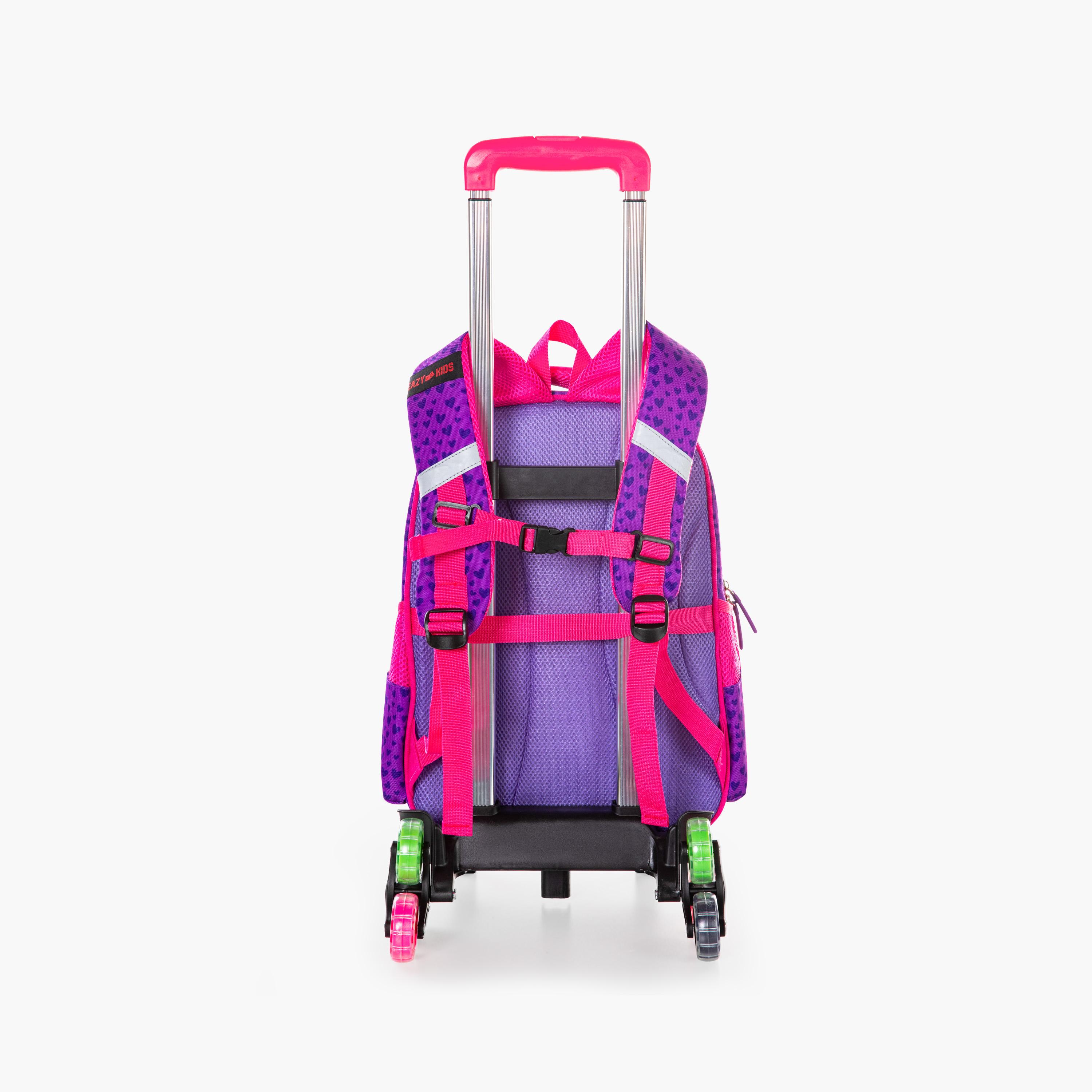 حقيبة مدرسية إيزي كيدز مع عربة - 16 بوصة - حب وعناق - بنفسجي-school-bagsandbackpacks-trolleybags-image-7