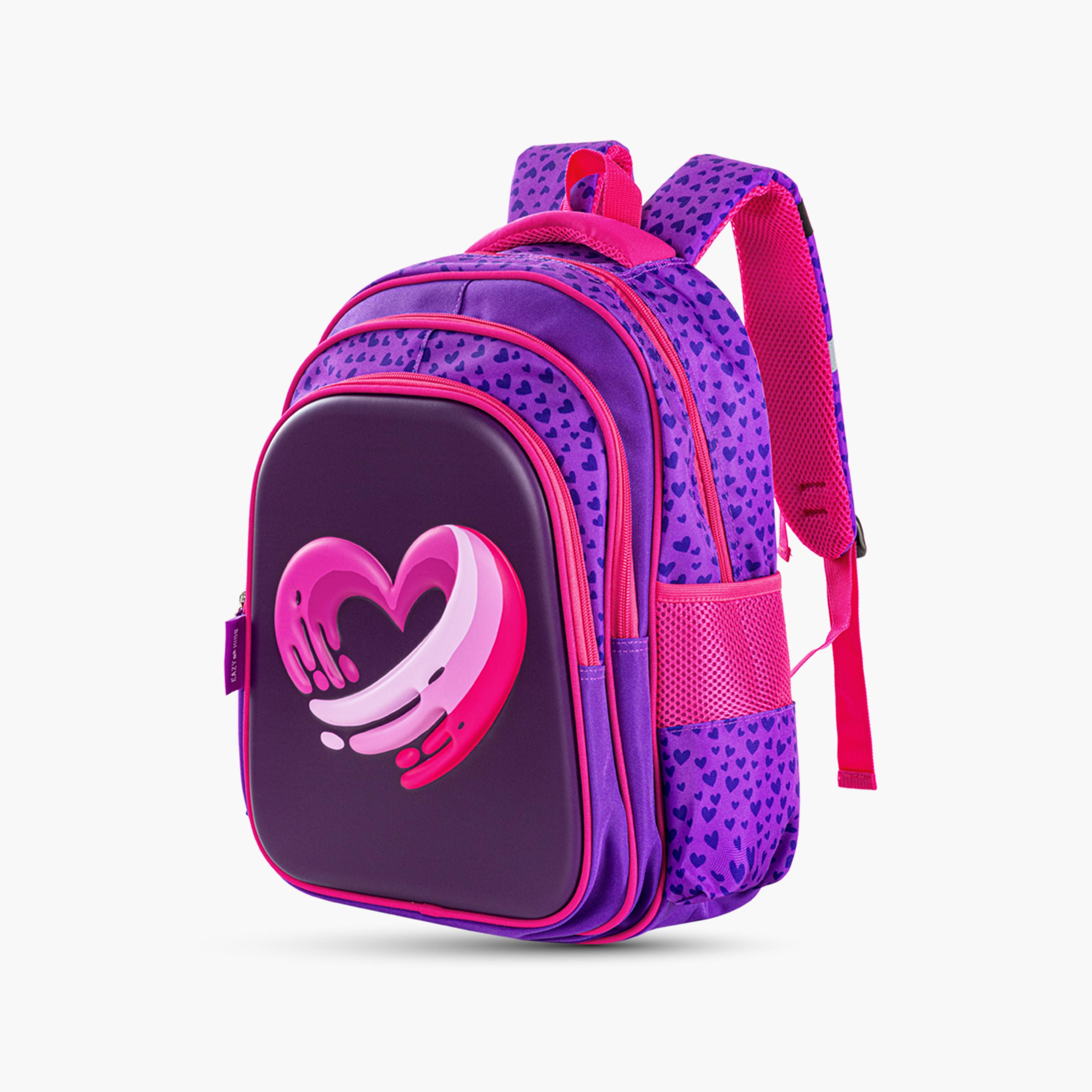 حقيبة مدرسية إيزي كيدز مع عربة - 16 بوصة - حب وعناق - بنفسجي-school-bagsandbackpacks-trolleybags-image-8