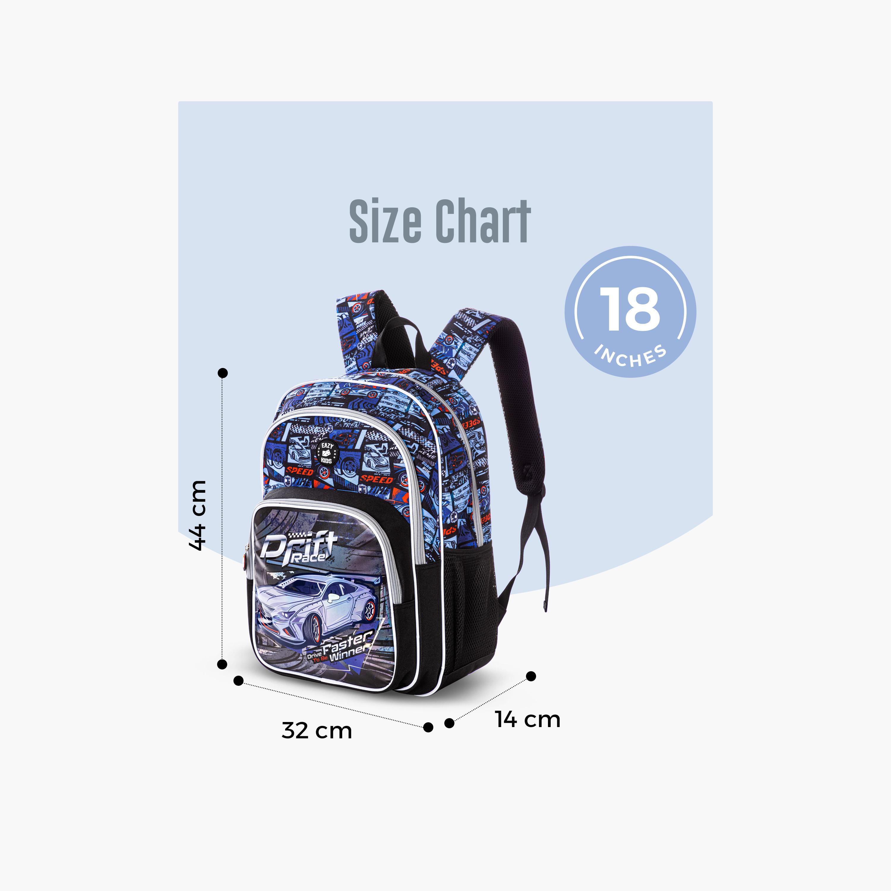 Eazy Kids 4-Piece Backpack with Trolley, Lunch Bag & Pencil Case - 18 Inch - Car Racing - Blue-school-bagsandbackpacks-trolleybags-image-5
