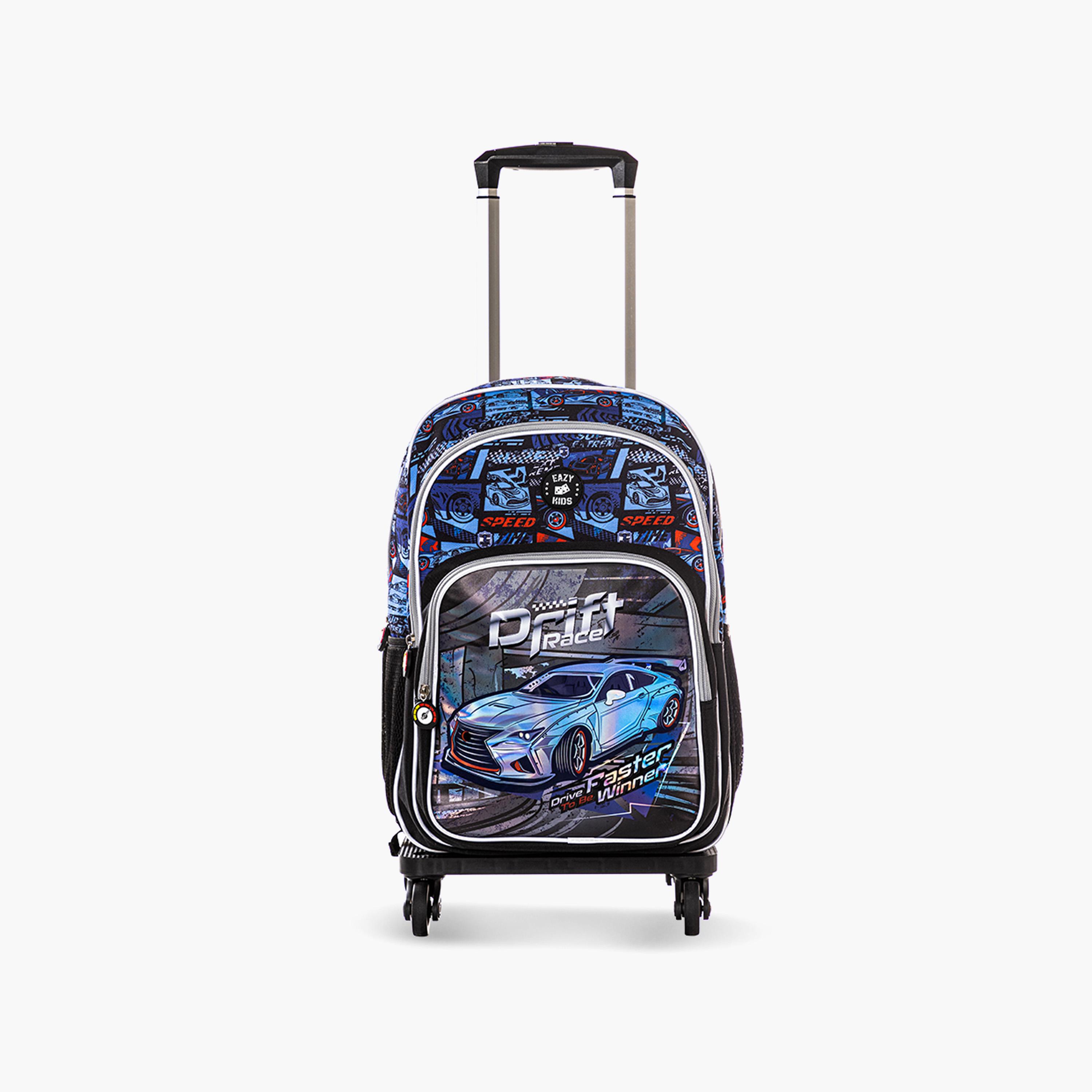 Eazy Kids 4-Piece Backpack with Trolley, Lunch Bag & Pencil Case - 18 Inch - Car Racing - Blue-school-bagsandbackpacks-trolleybags-image-7