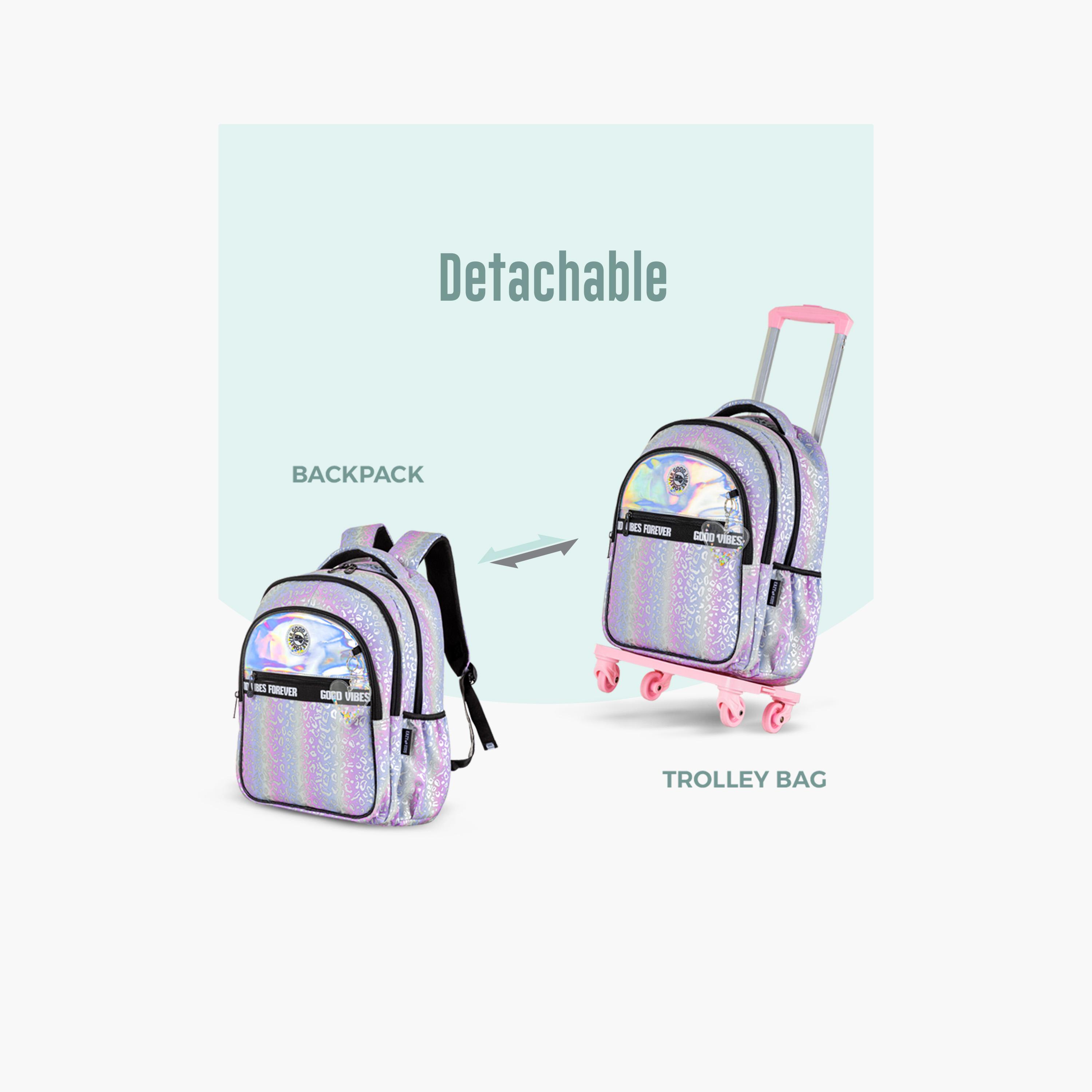 Eazy Kids School Bag with Trolley, Lunch Bag & Pencil Case - 17 Inch - Good Vibes - Silver-school-bagsandbackpacks-trolleybags-image-14
