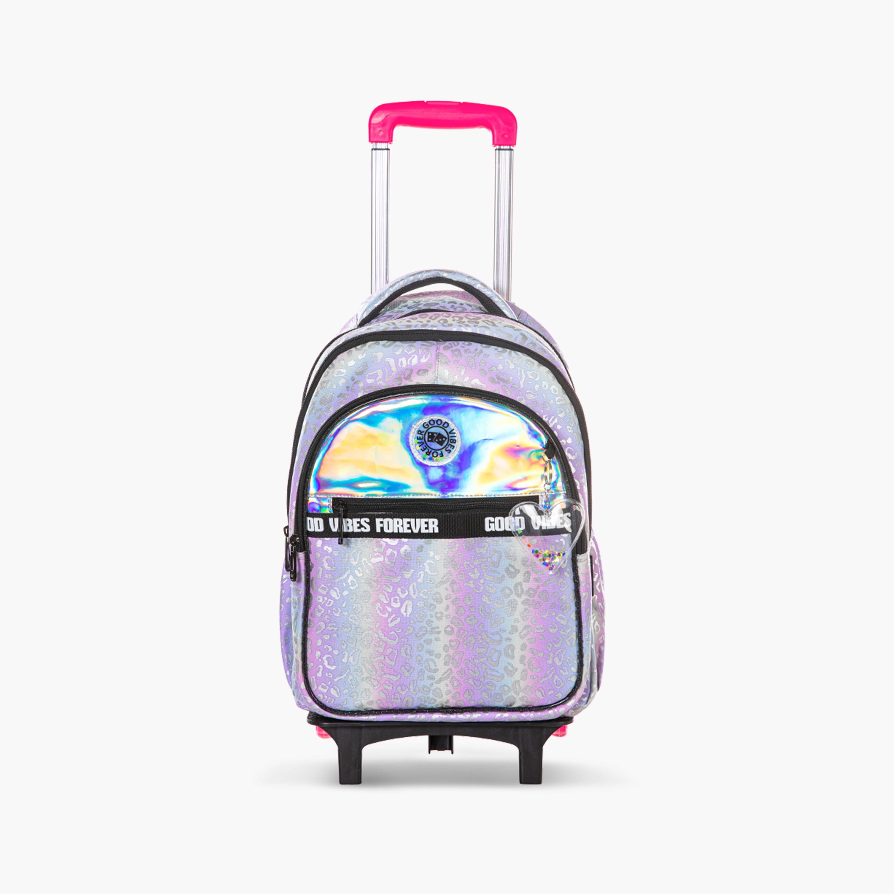 Eazy Kids School Bag with Trolley, Lunch Bag & Pencil Case - 17 Inch - Good Vibes - Silver-school-bagsandbackpacks-trolleybags-image-7