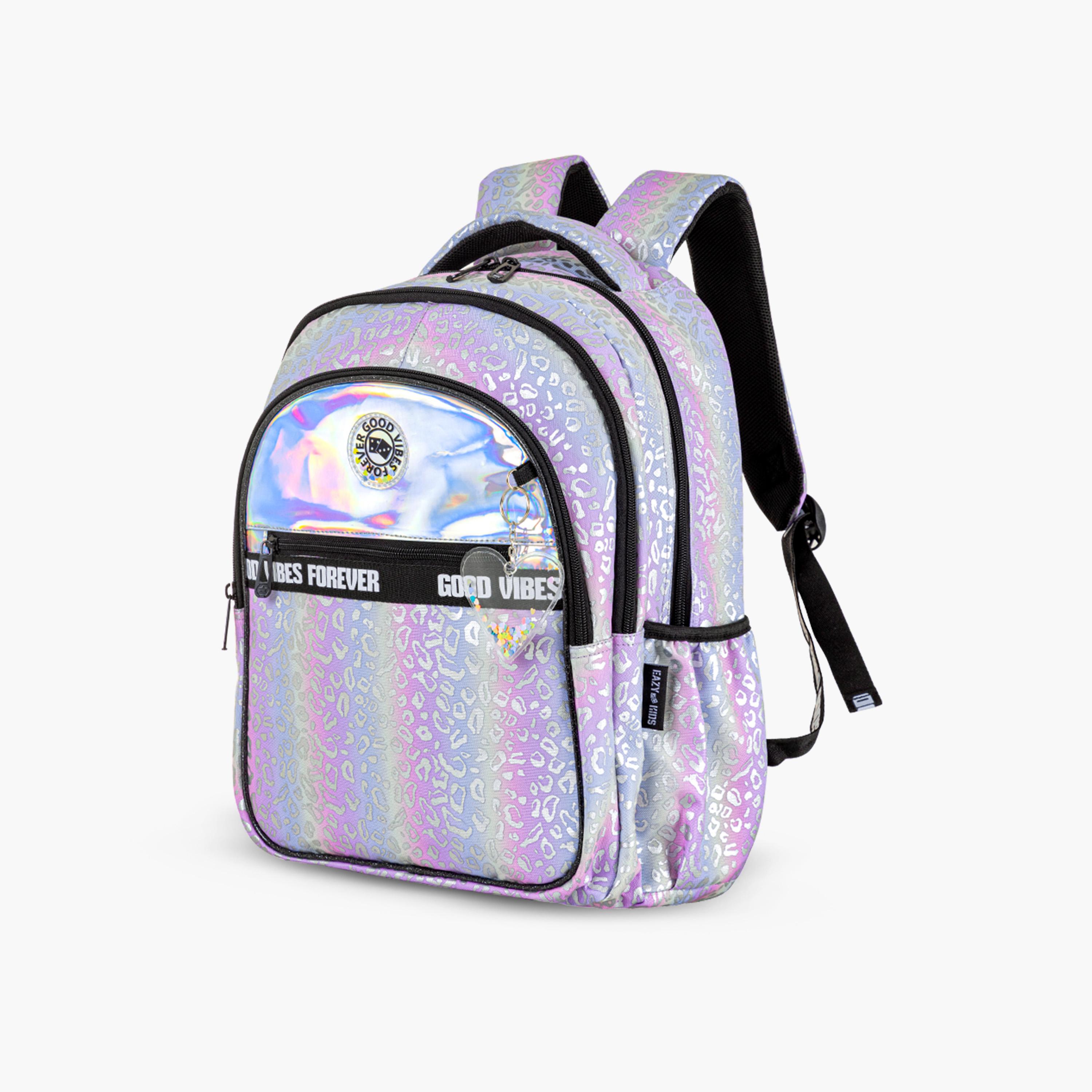 Eazy Kids School Bag with Trolley, Lunch Bag & Pencil Case - 17 Inch - Good Vibes - Silver-school-bagsandbackpacks-trolleybags-image-9