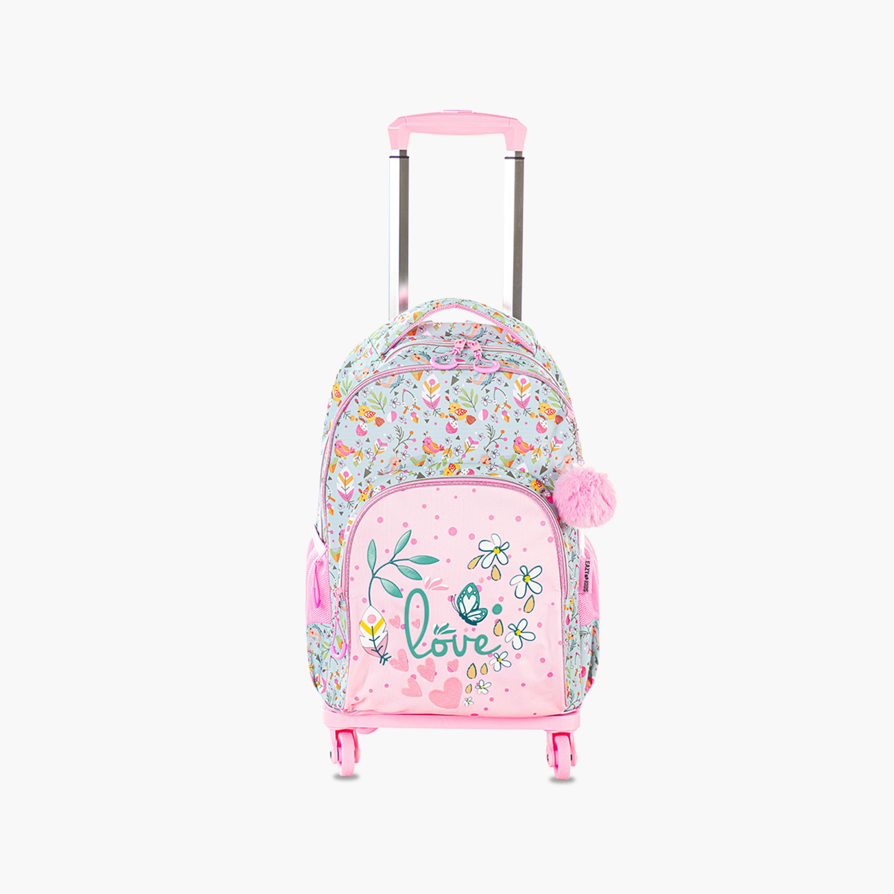 Eazy Kids School Bag with Trolley & Pencil Pouch - 17 Inch - Love - Pink-school-bagsandbackpacks-trolleybags-image-7