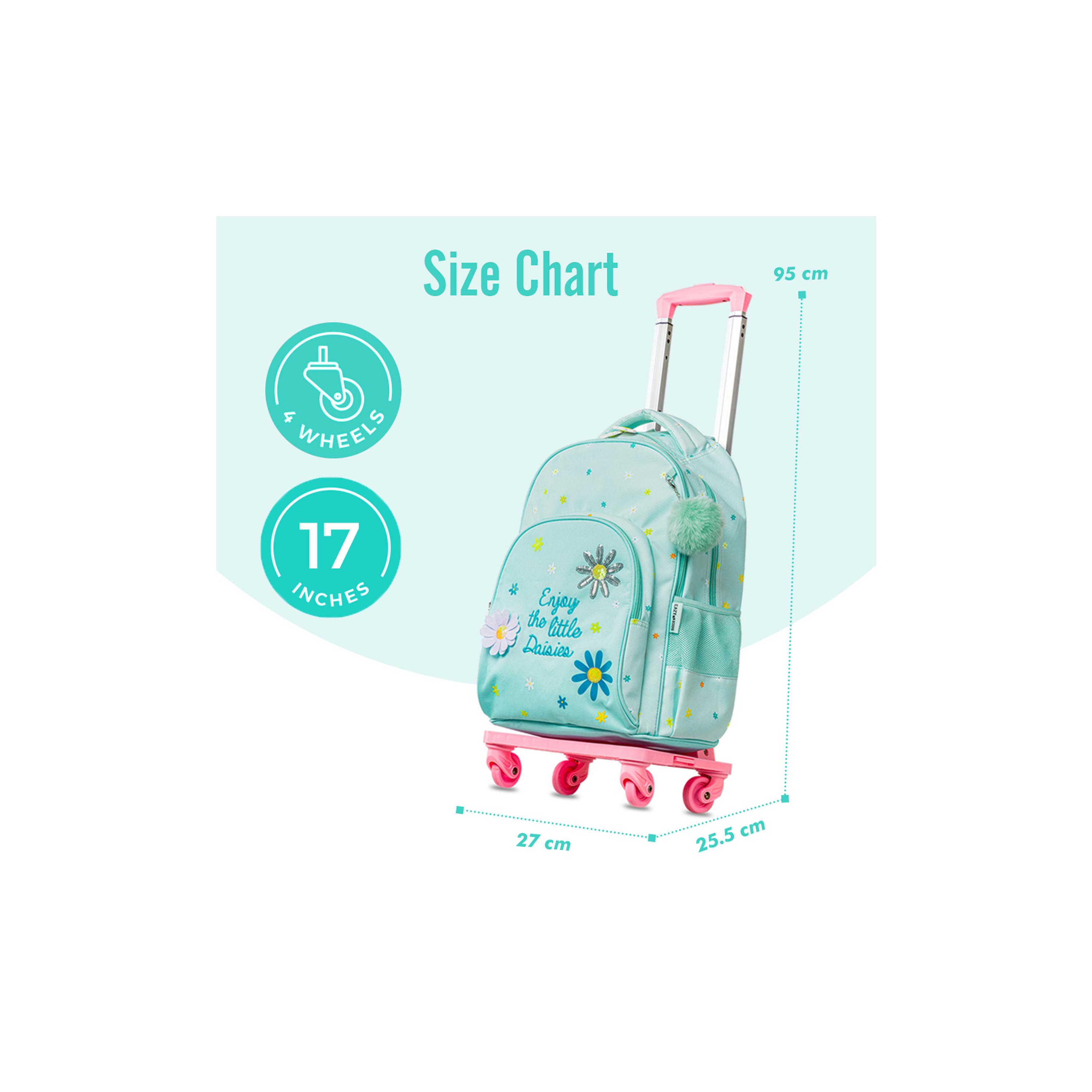 Eazy Kids School Bag with Trolley, Lunch Bag & Pencil Pouch - 17 Inch - Little Daisy - Green-school-bagsandbackpacks-trolleybags-image-7