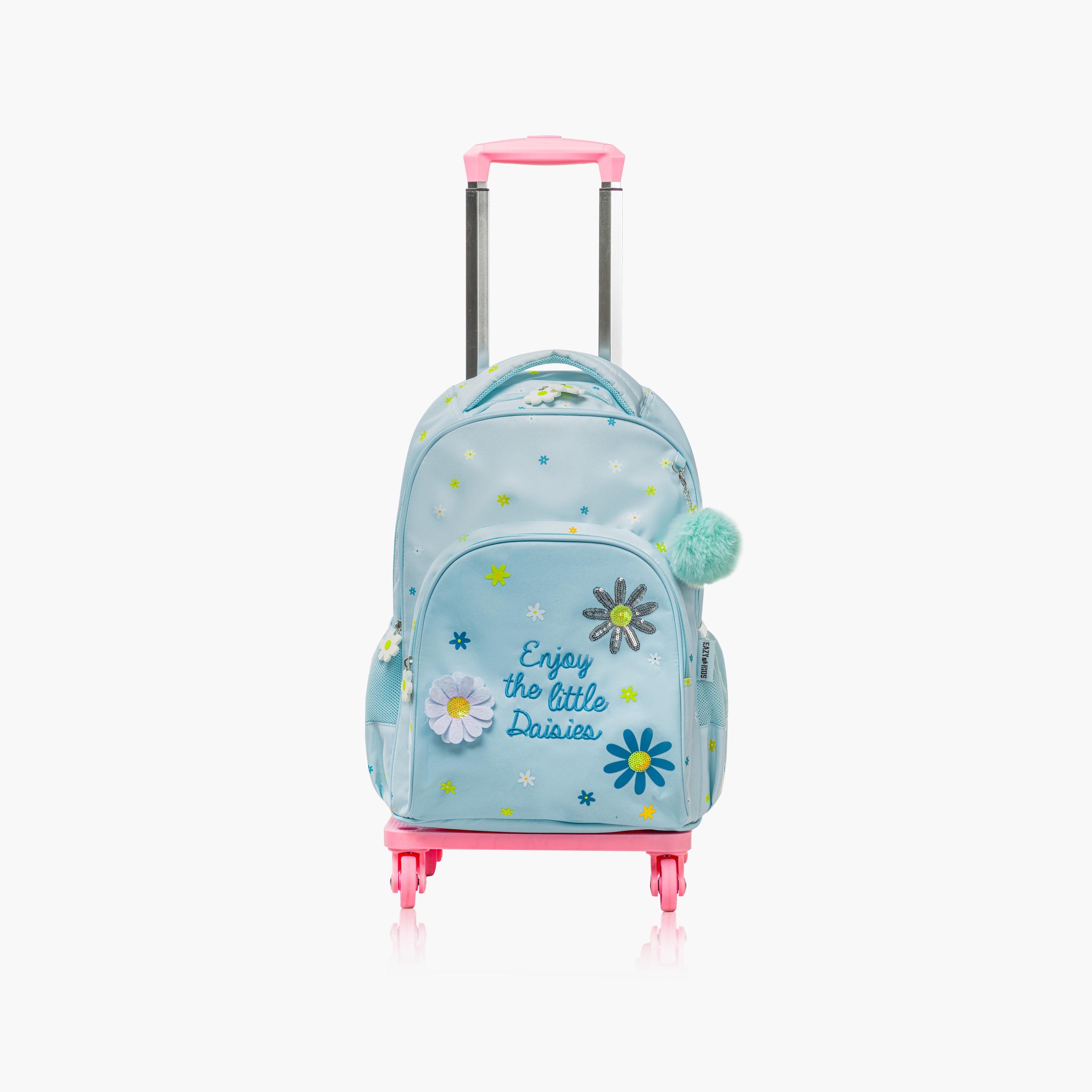 Eazy Kids School Bag with Trolley, Lunch Bag & Pencil Pouch - 17 Inch - Little Daisy - Green-school-bagsandbackpacks-trolleybags-image-8