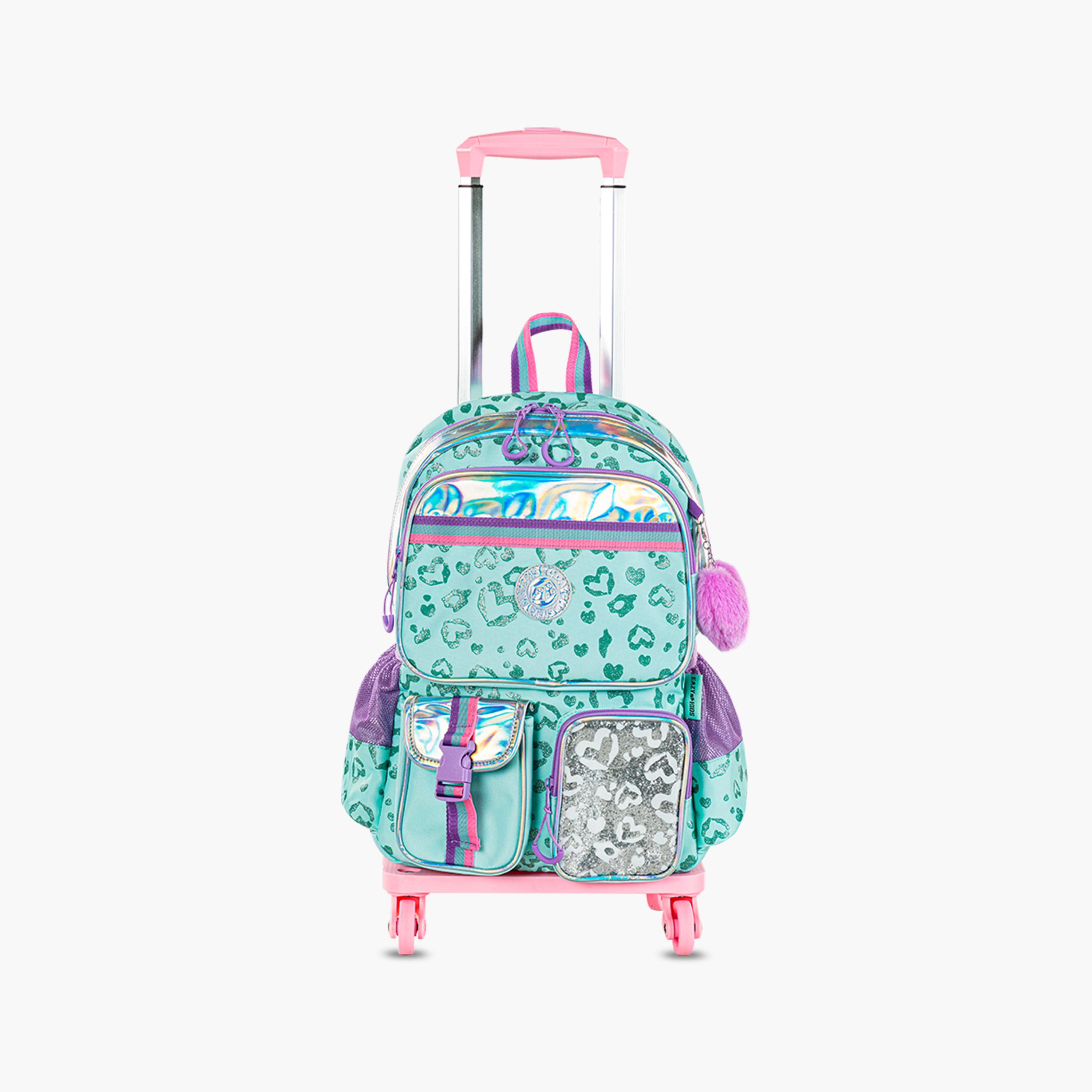 Eazy Kids School Bag with Trolley, Lunch Bag & Pencil Pouch - 17 Inch - Love - Green-school-bagsandbackpacks-trolleybags-image-8