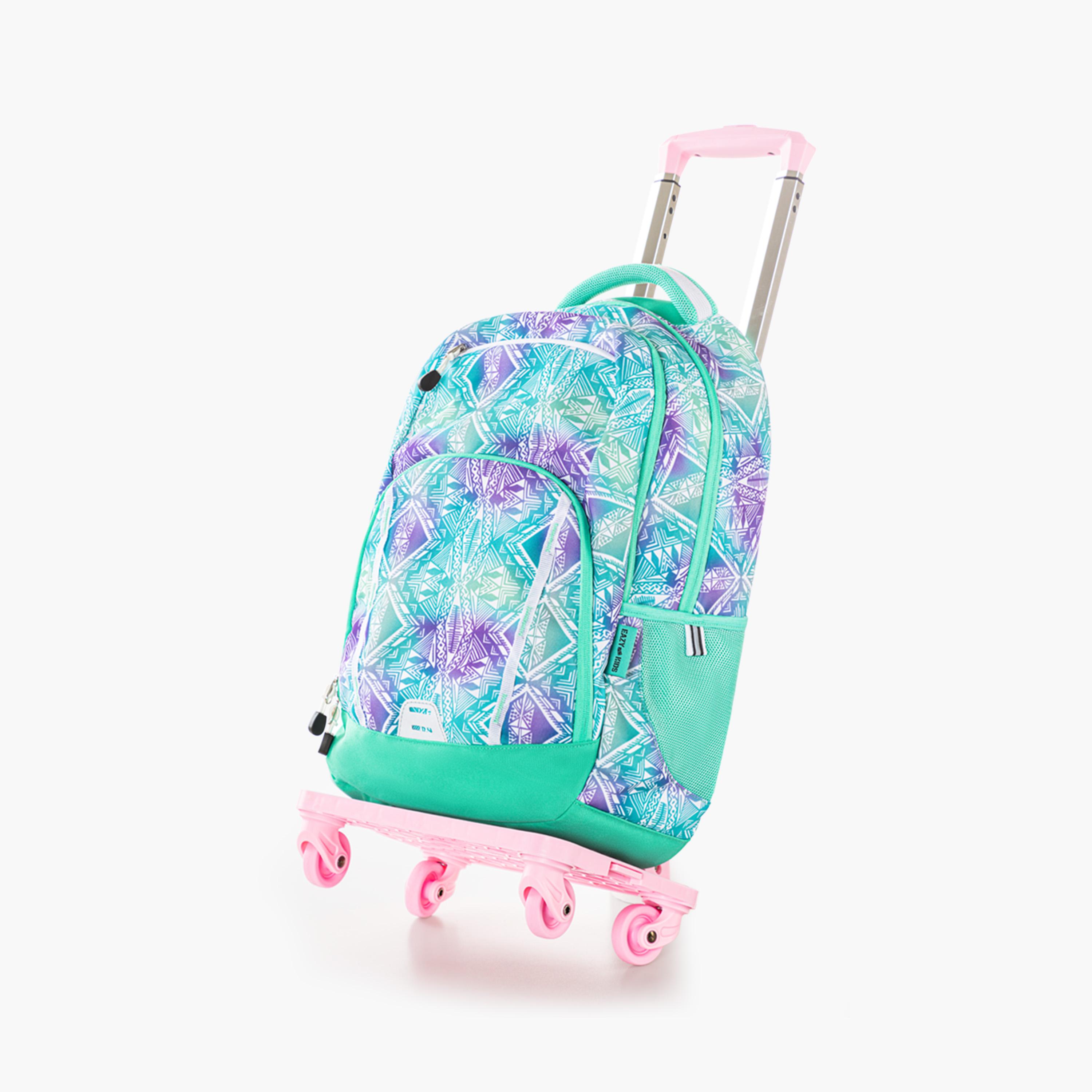 Eazy Kids School Bag with Trolley - 18 Inch - Geometrical - Green-school-bagsandbackpacks-trolleybags-image-1