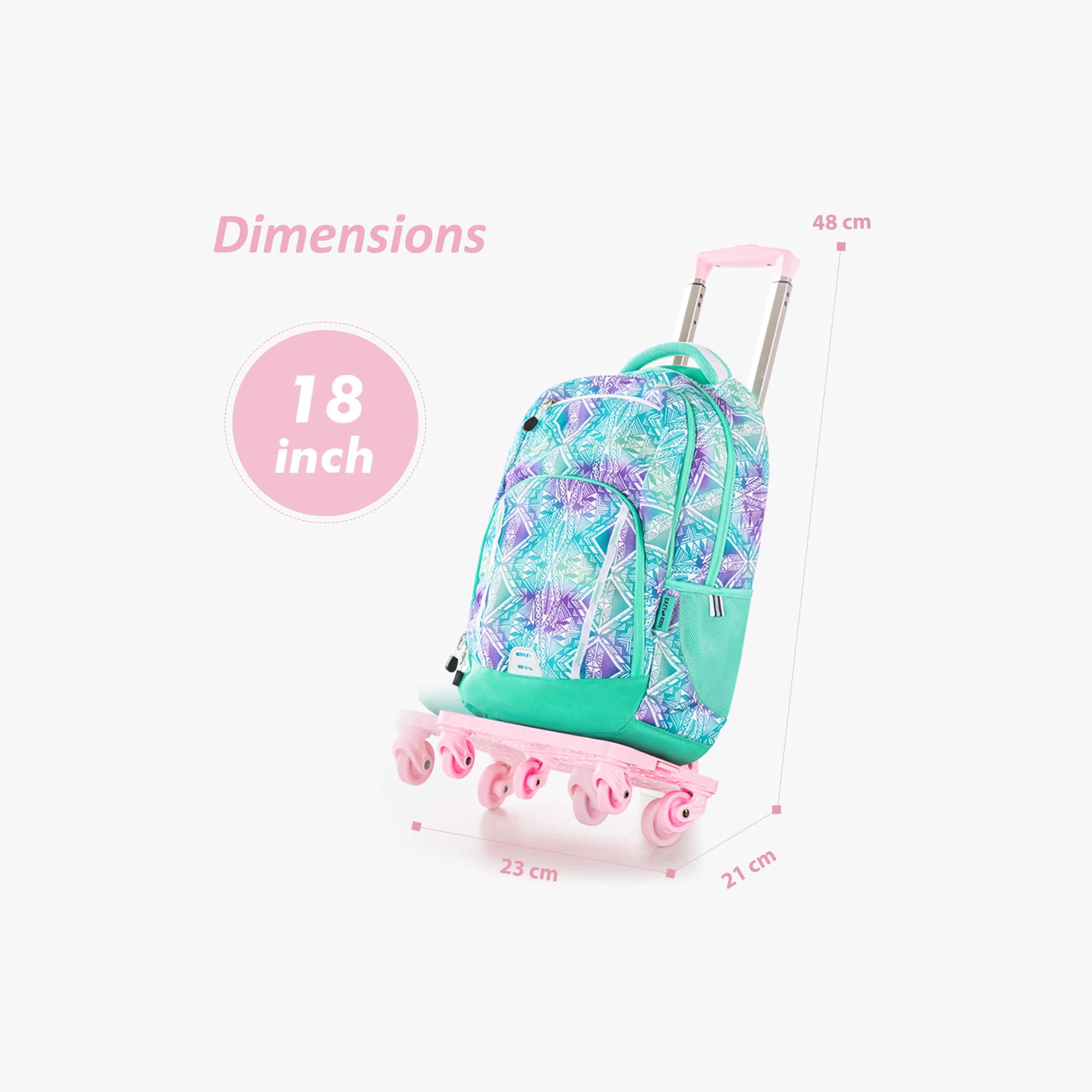 Eazy Kids School Bag with Trolley - 18 Inch - Geometrical - Green-school-bagsandbackpacks-trolleybags-image-5
