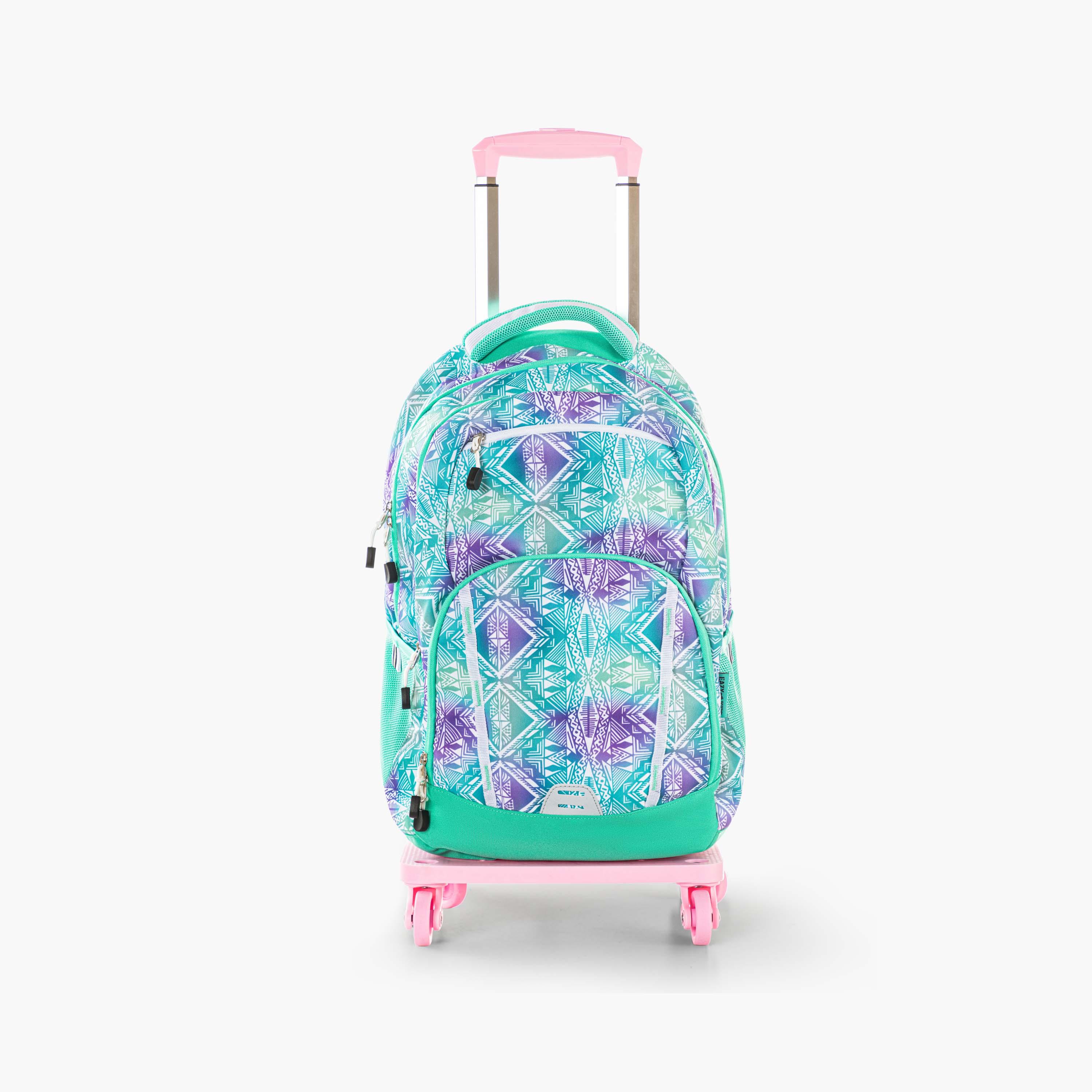 Eazy Kids School Bag with Trolley - 18 Inch - Geometrical - Green-school-bagsandbackpacks-trolleybags-image-6