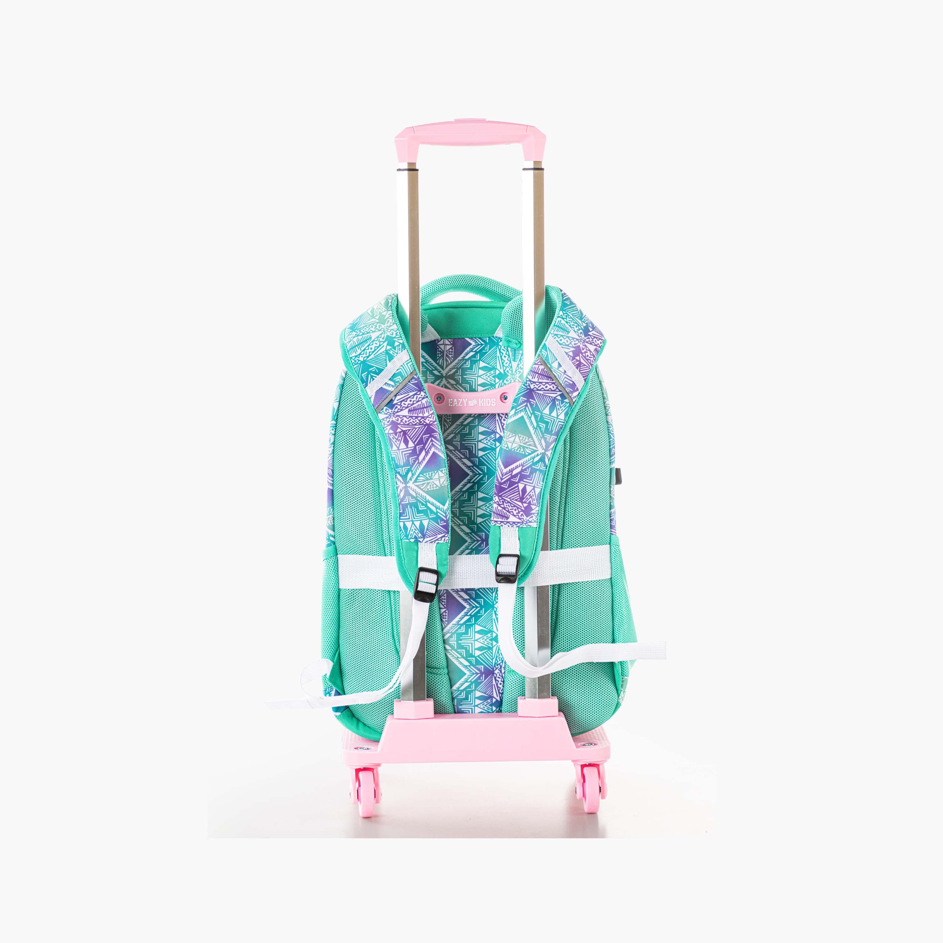 Eazy Kids School Bag with Trolley - 18 Inch - Geometrical - Green-school-bagsandbackpacks-trolleybags-image-7