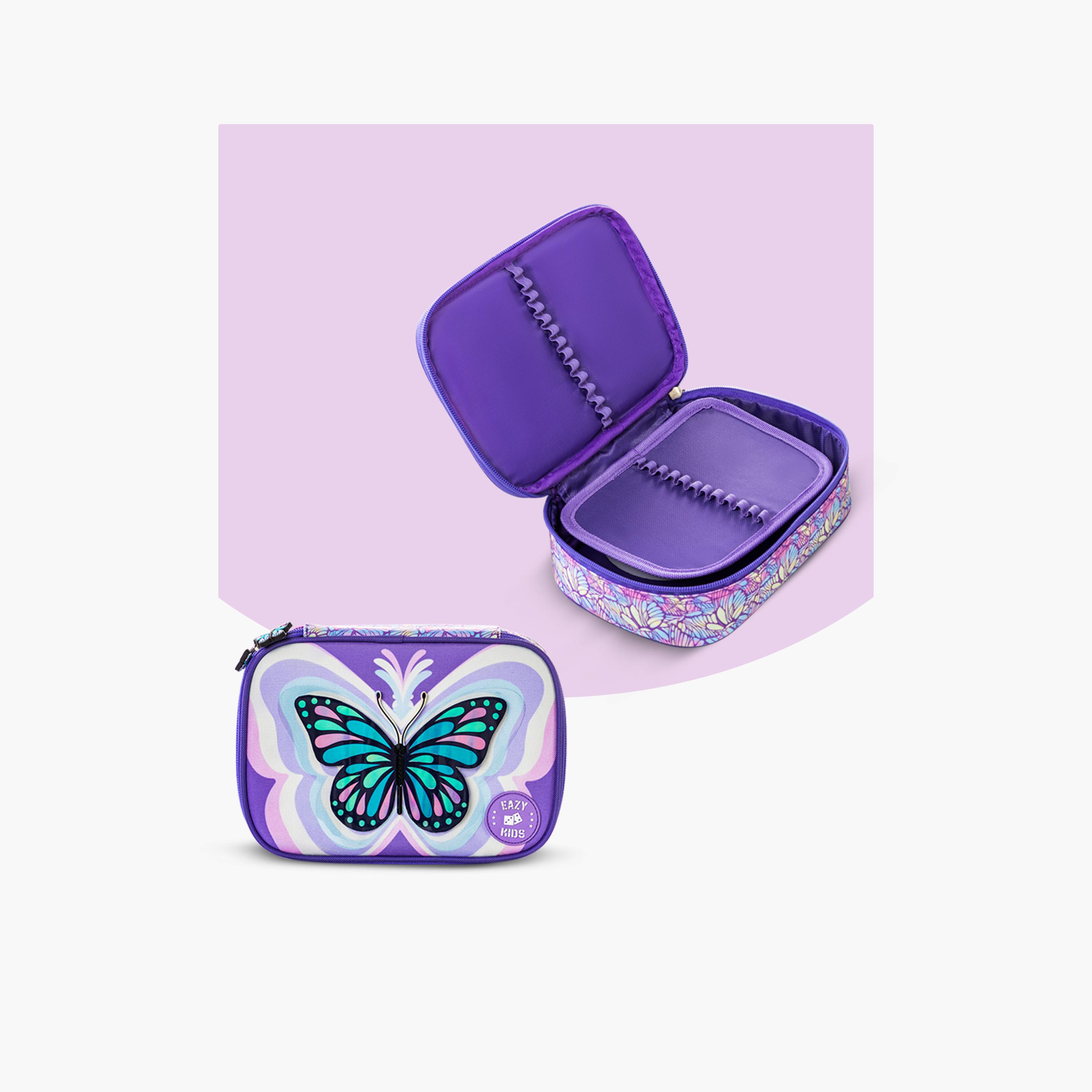 Eazy Kids 4-Piece Backpack with Trolley, Lunch Bag & Pencil Case - 18 Inch - 3D Butterfly - Purple-school-bagsandbackpacks-trolleybags-image-13