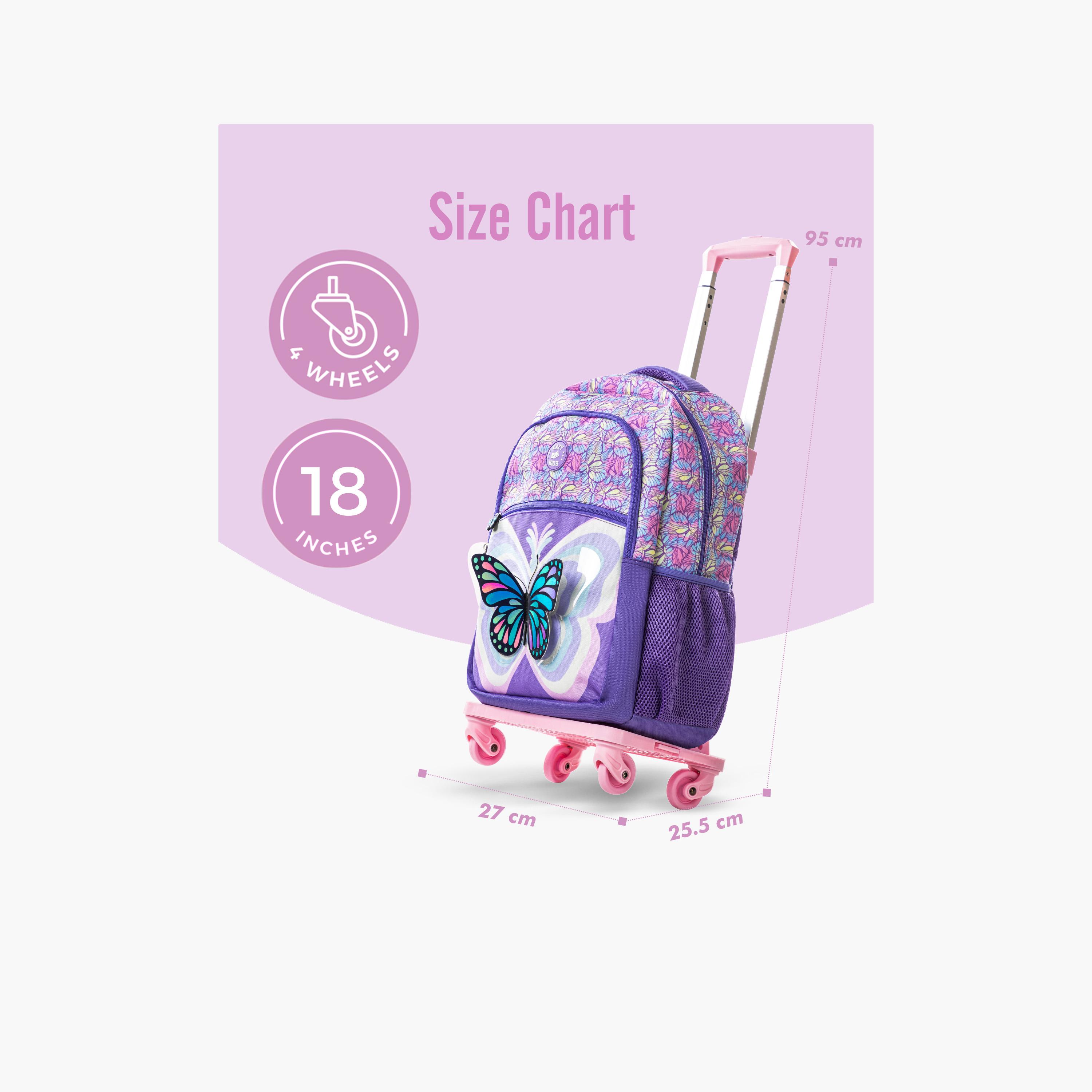 Eazy Kids 4-Piece Backpack with Trolley, Lunch Bag & Pencil Case - 18 Inch - 3D Butterfly - Purple-school-bagsandbackpacks-trolleybags-image-6