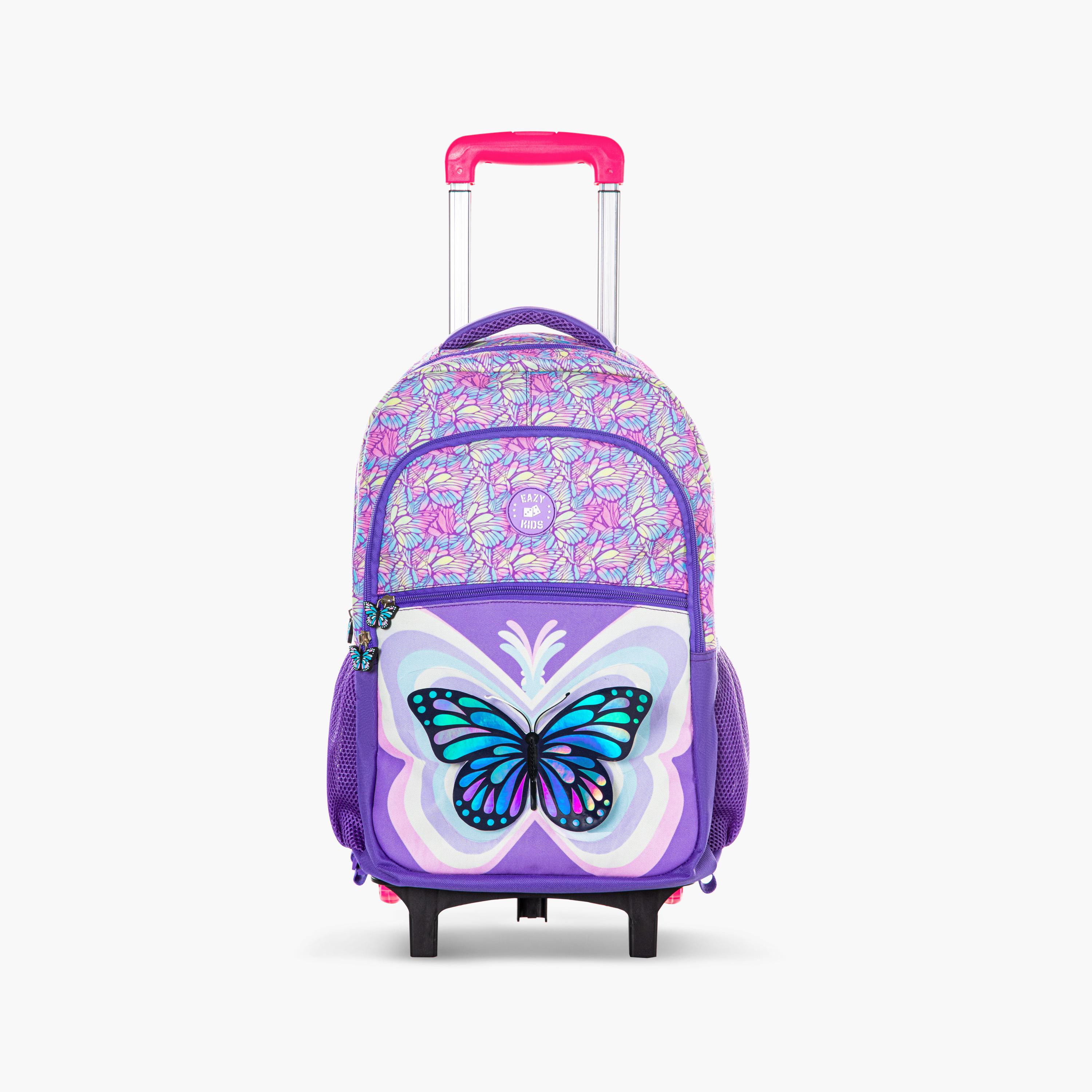 Eazy Kids 4-Piece Backpack with Trolley, Lunch Bag & Pencil Case - 18 Inch - 3D Butterfly - Purple-school-bagsandbackpacks-trolleybags-image-7