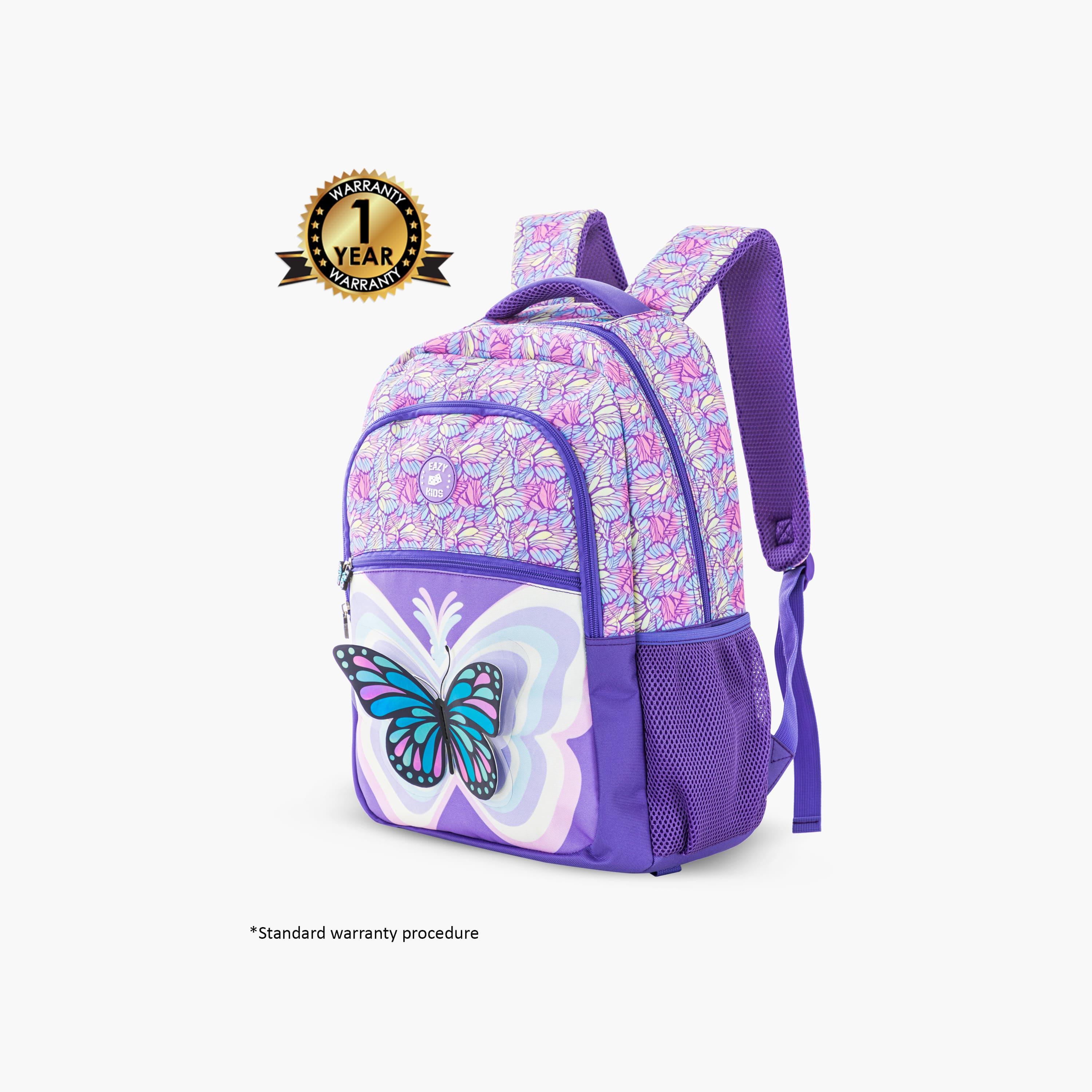 Eazy Kids 4-Piece Backpack with Trolley, Lunch Bag & Pencil Case - 18 Inch - 3D Butterfly - Purple-school-bagsandbackpacks-trolleybags-image-9