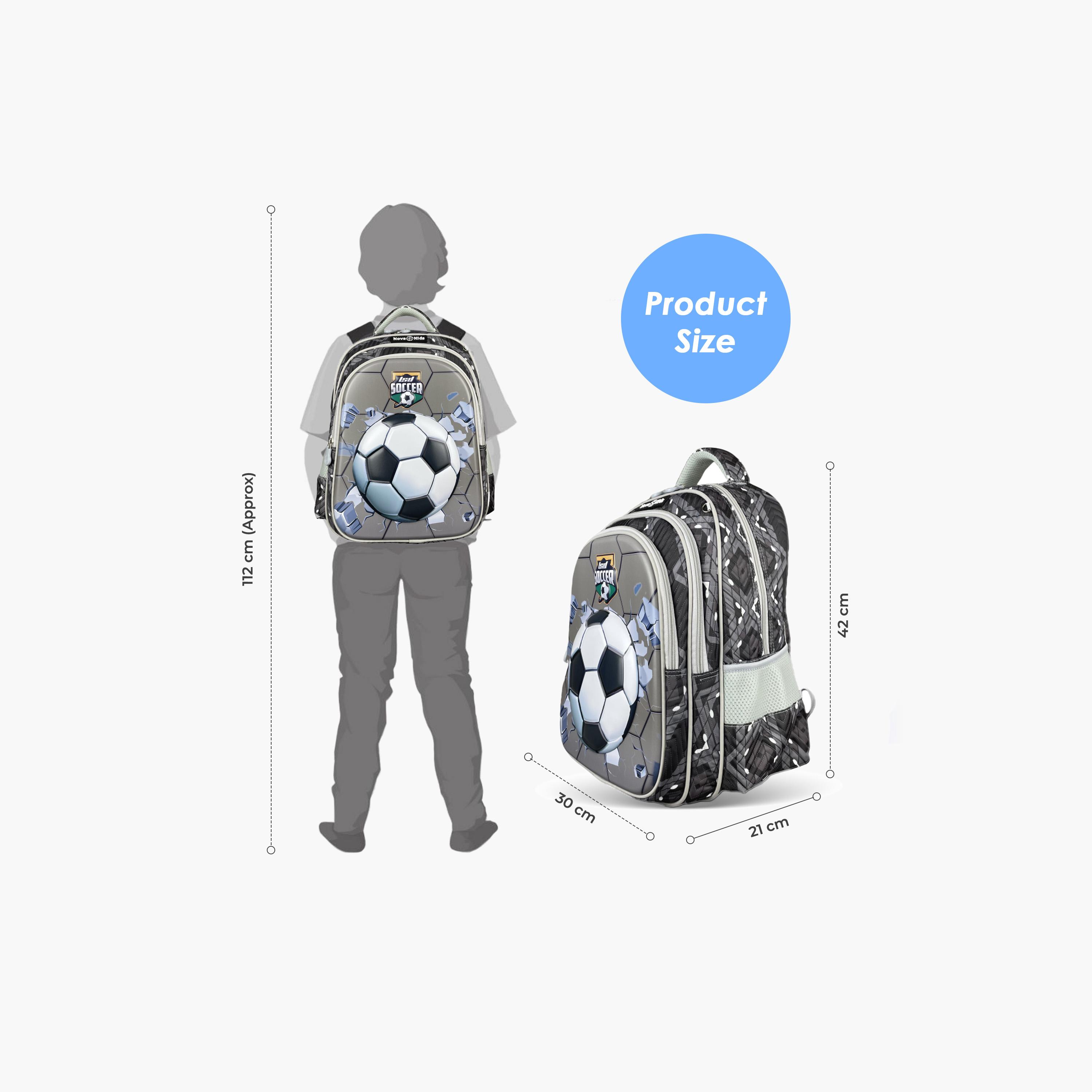 حقيبة مدرسية ثلاثية الأبعاد من نوفا كيدز مع عربة - 16.5 بوصة - كرة قدم - رمادي-school-bagsandbackpacks-trolleybags-image-8