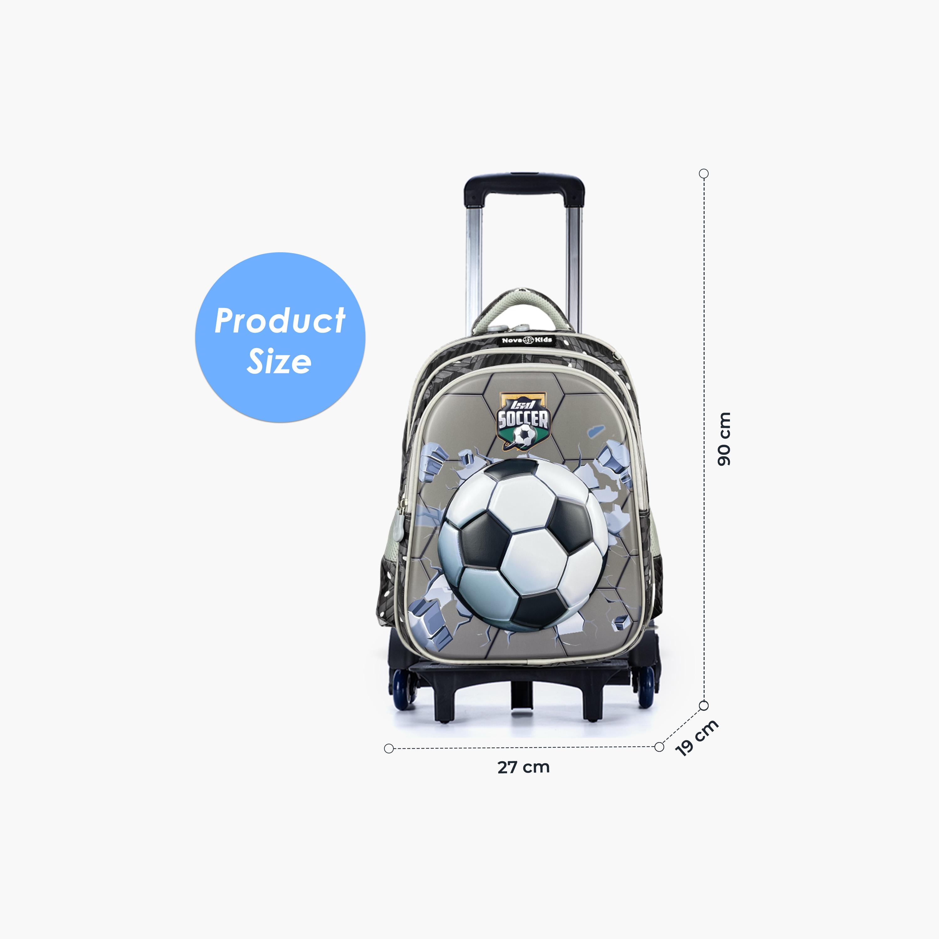 حقيبة مدرسية ثلاثية الأبعاد من نوفا كيدز مع عربة - 16.5 بوصة - كرة قدم - رمادي-school-bagsandbackpacks-trolleybags-image-7