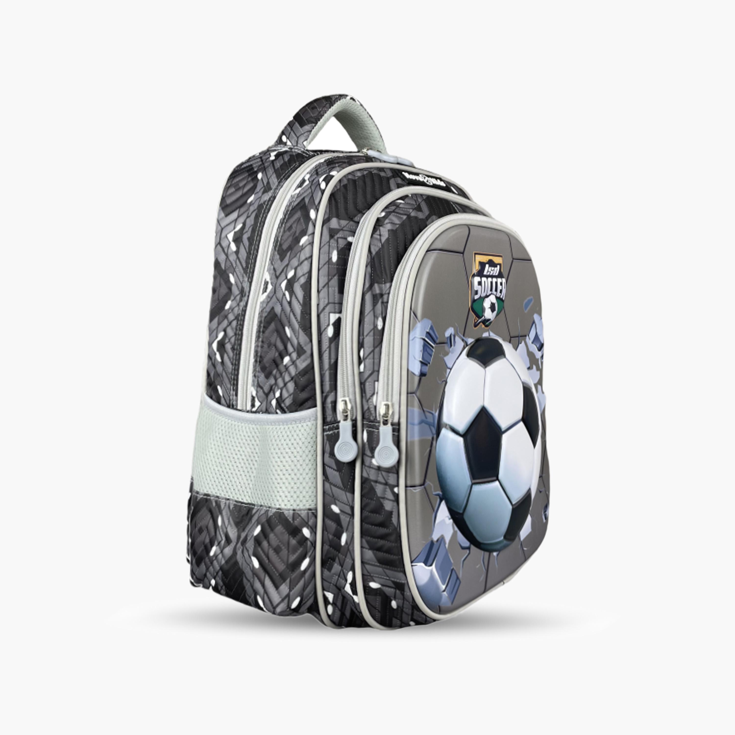 حقيبة مدرسية ثلاثية الأبعاد من نوفا كيدز مع عربة - 16.5 بوصة - كرة قدم - رمادي-school-bagsandbackpacks-trolleybags-image-5