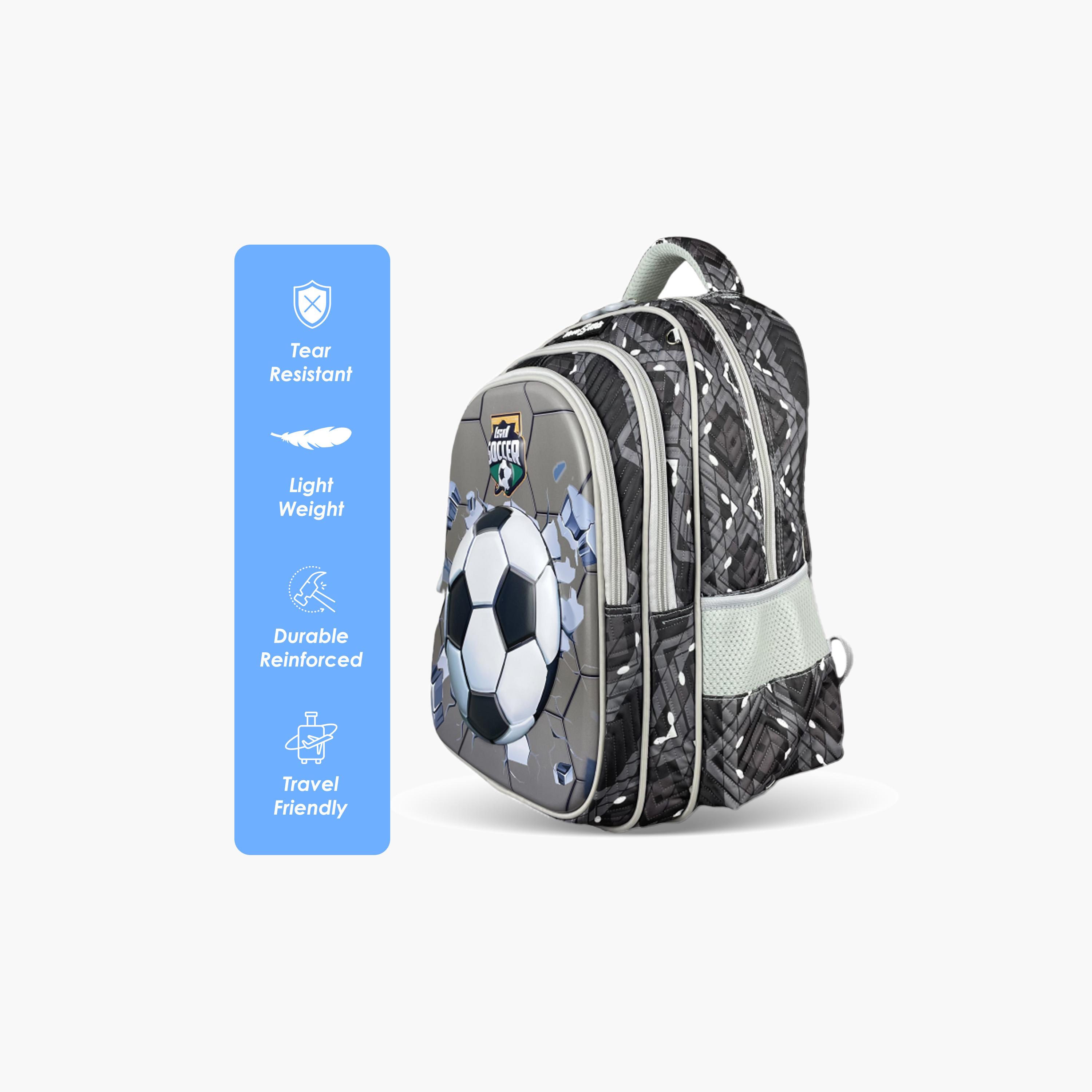 حقيبة مدرسية ثلاثية الأبعاد من نوفا كيدز مع عربة - 16.5 بوصة - كرة قدم - رمادي-school-bagsandbackpacks-trolleybags-image-4