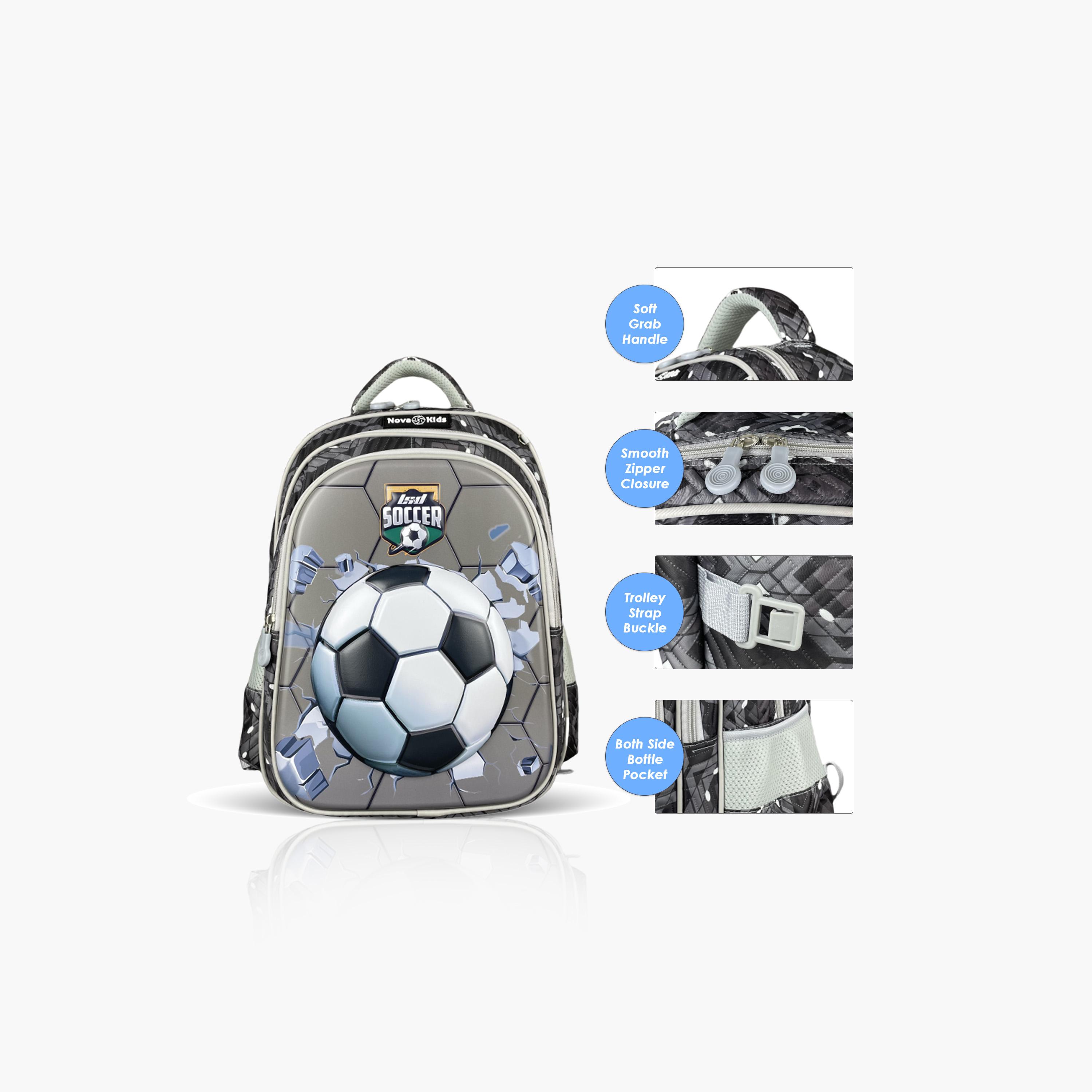 حقيبة مدرسية ثلاثية الأبعاد من نوفا كيدز مع عربة - 16.5 بوصة - كرة قدم - رمادي-school-bagsandbackpacks-trolleybags-image-3