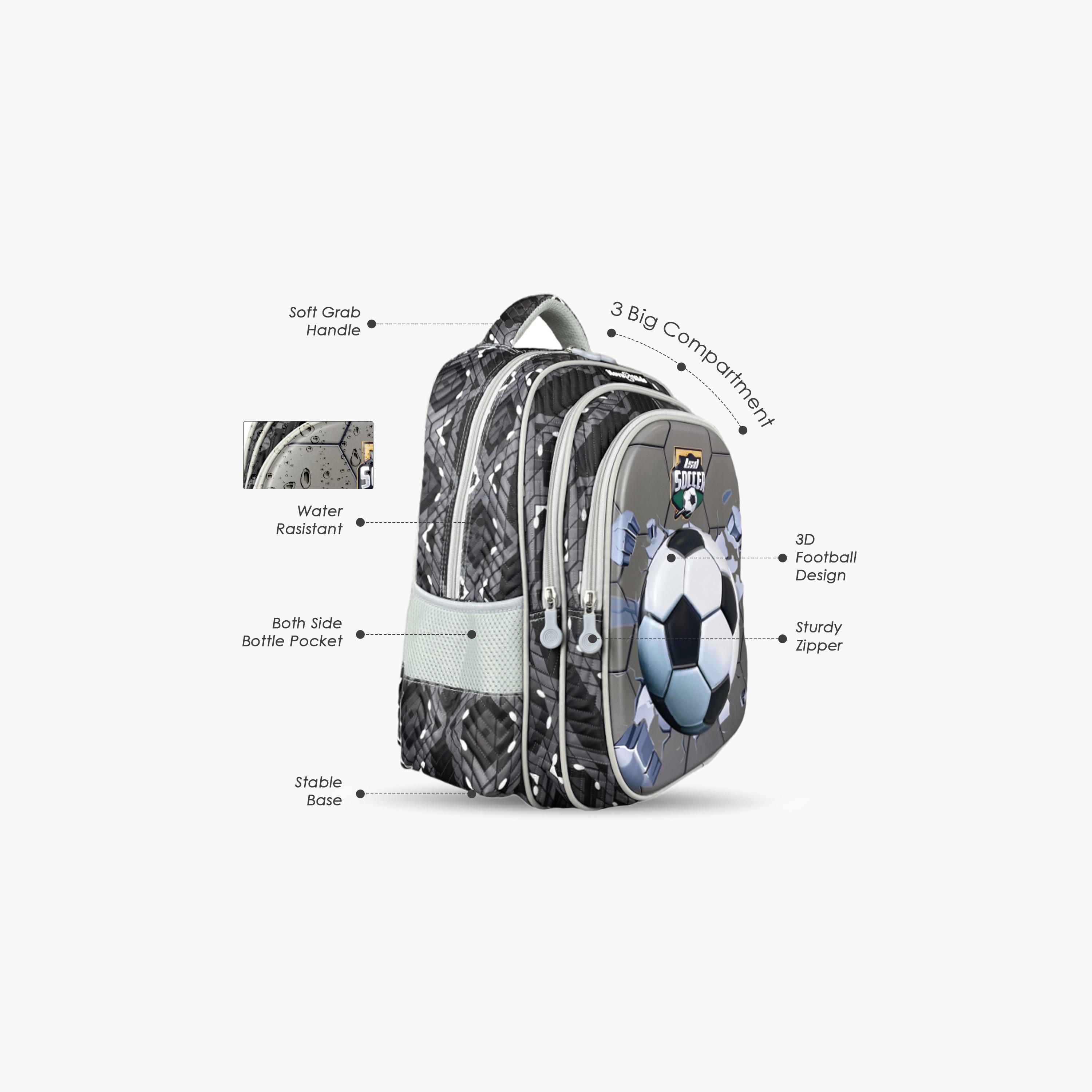 حقيبة مدرسية ثلاثية الأبعاد من نوفا كيدز مع عربة - 16.5 بوصة - كرة قدم - رمادي-school-bagsandbackpacks-trolleybags-image-2