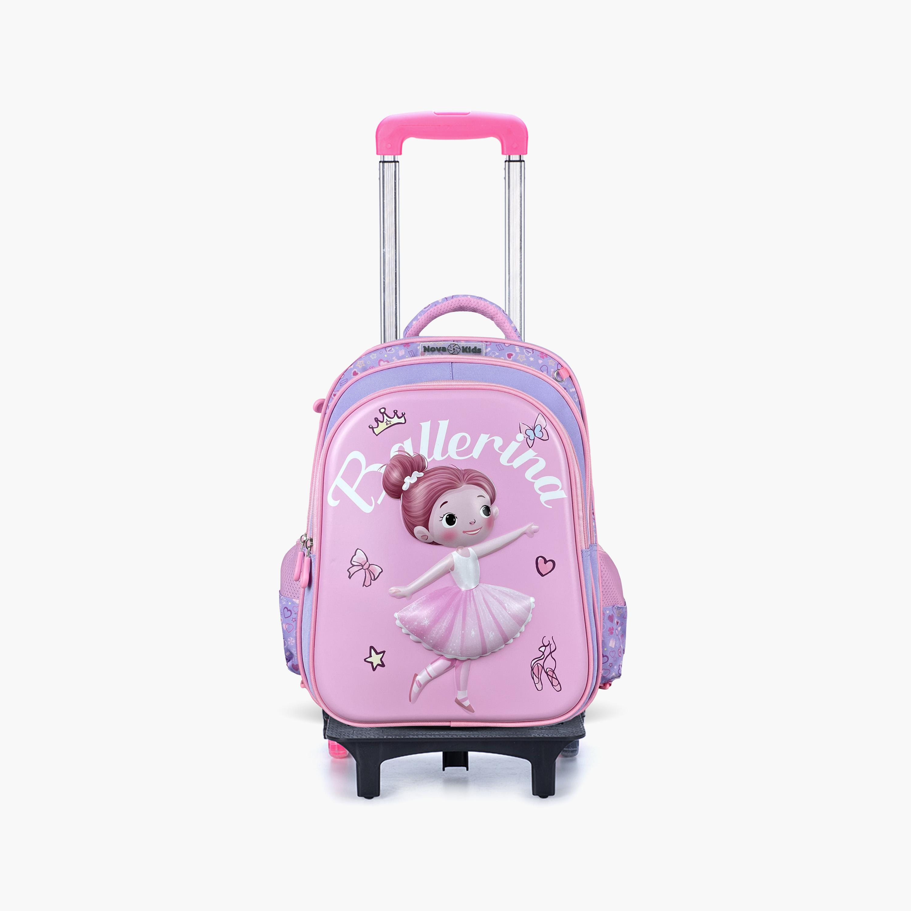 Nova Kids 3D School Bag with Trolley - 16.5 Inch - Ballerina - Pink-school-bagsandbackpacks-trolleybags-image-1