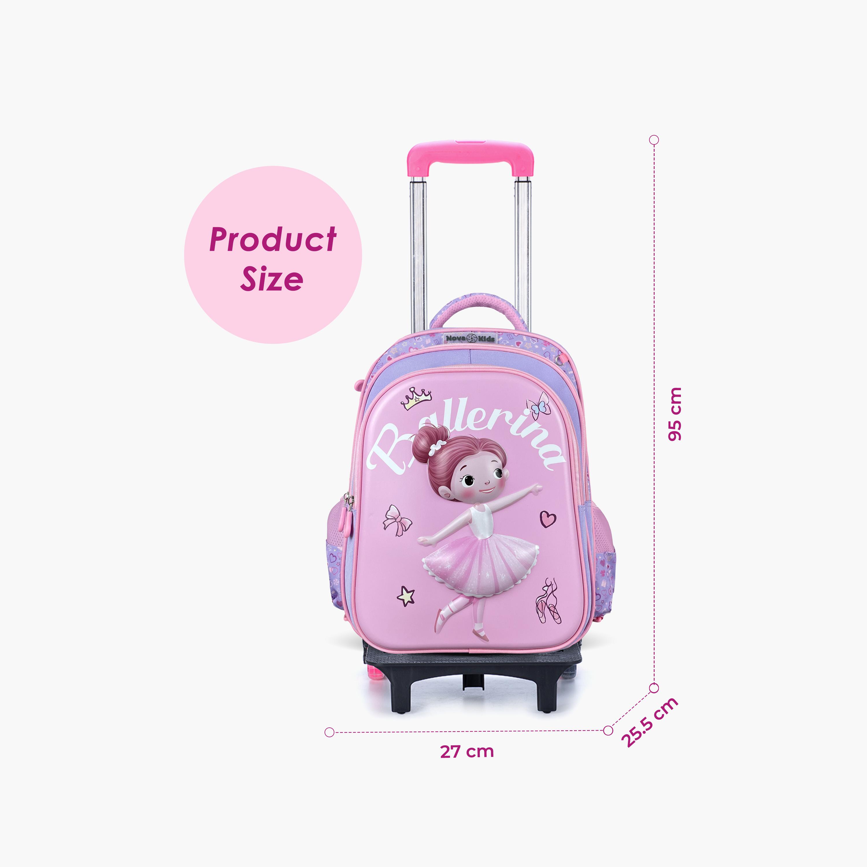 Nova Kids 3D School Bag with Trolley - 16.5 Inch - Ballerina - Pink-school-bagsandbackpacks-trolleybags-image-4