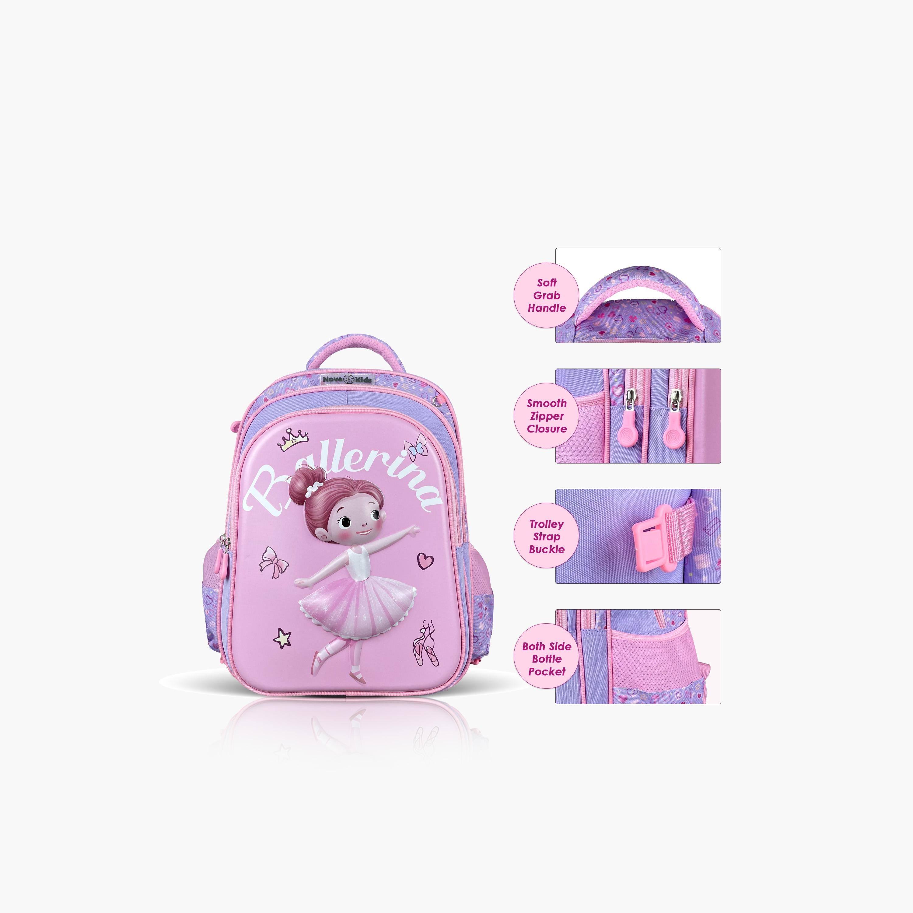 Nova Kids 3D School Bag with Trolley - 16.5 Inch - Ballerina - Pink-school-bagsandbackpacks-trolleybags-image-8