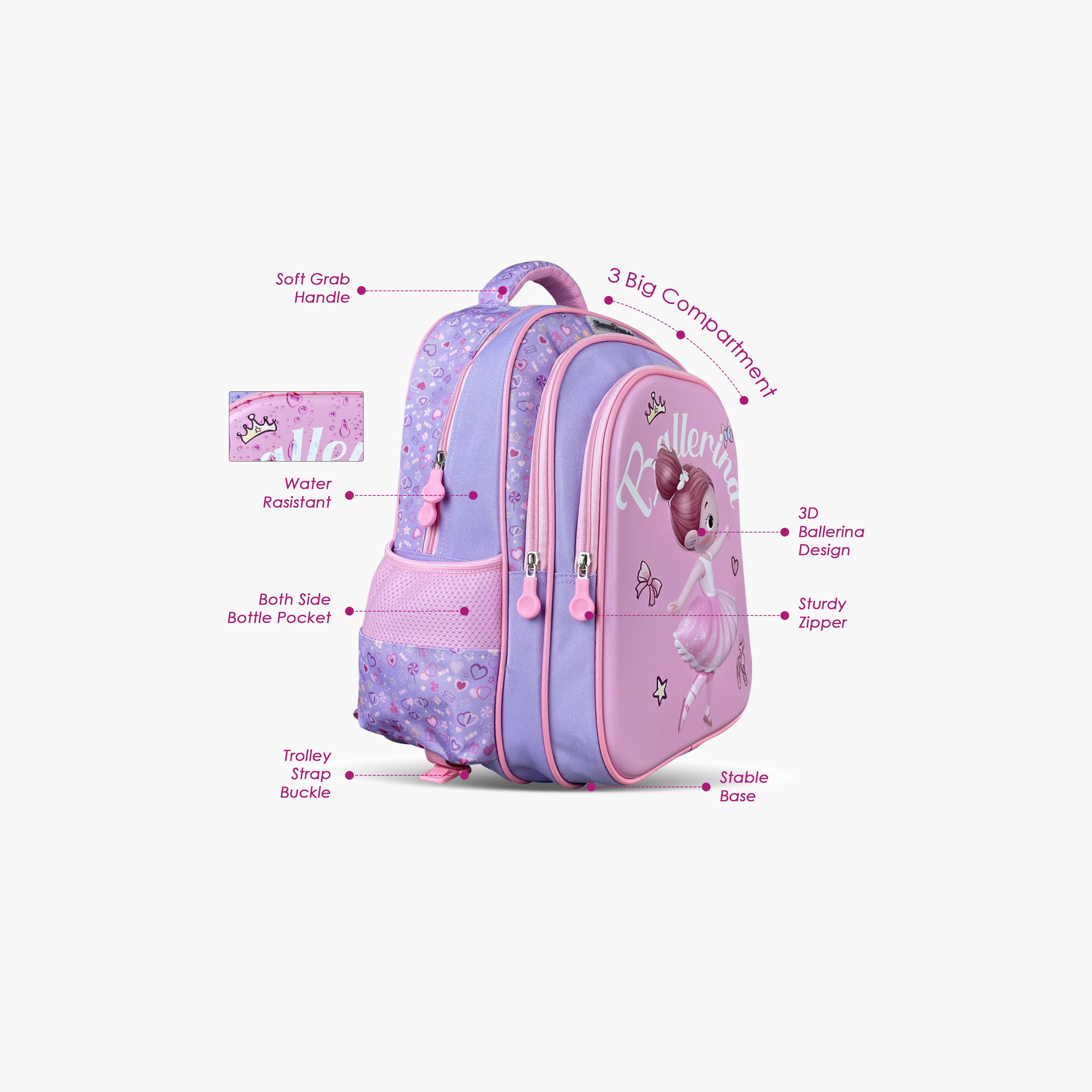 Nova Kids 3D School Bag with Trolley - 16.5 Inch - Ballerina - Pink-school-bagsandbackpacks-trolleybags-image-9
