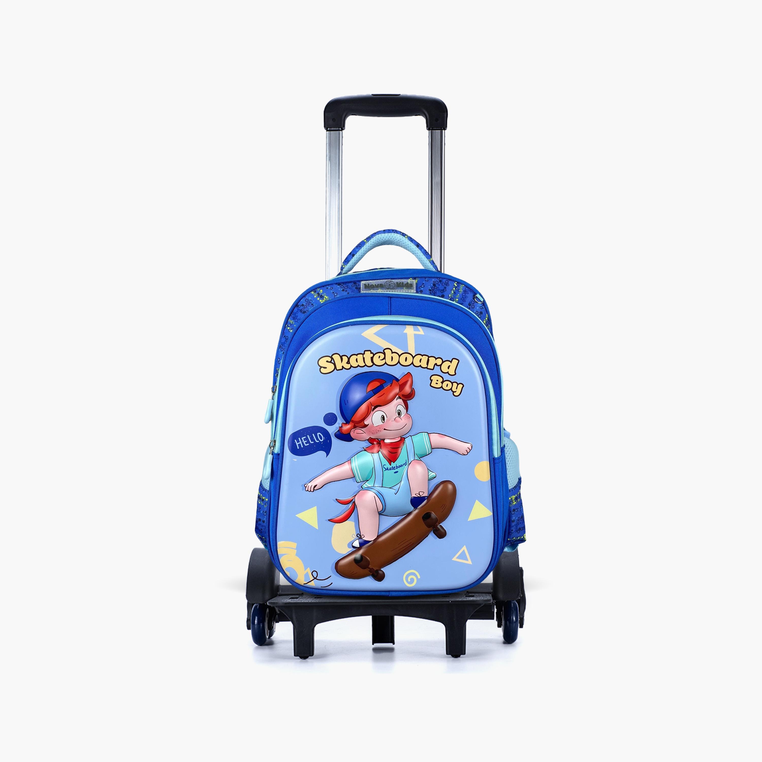 حقيبة مدرسية ثلاثية الأبعاد من نوفا كيدز مع عربة - 16.5 بوصة - متزلج - أزرق-school-bagsandbackpacks-trolleybags-image-1