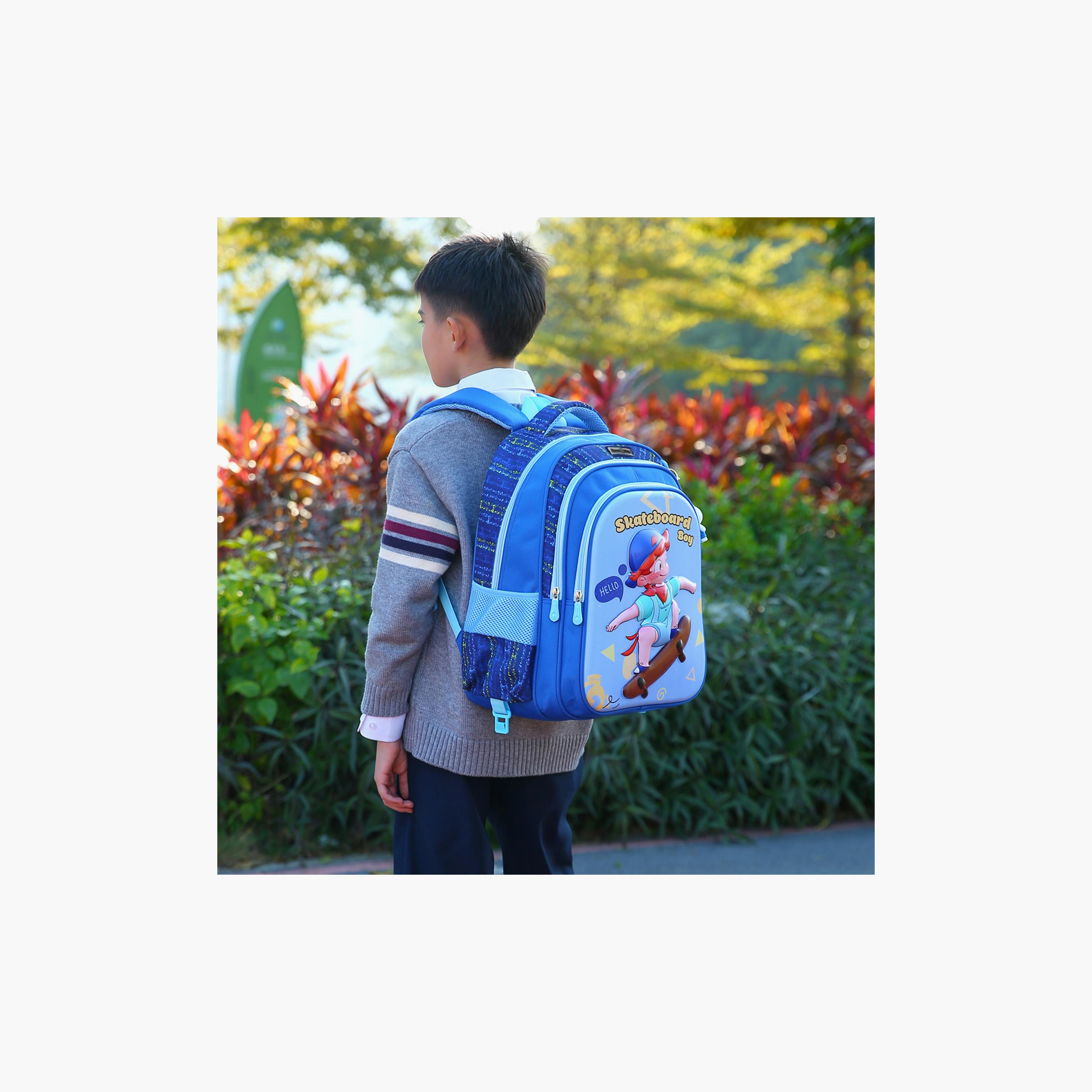 حقيبة مدرسية ثلاثية الأبعاد من نوفا كيدز مع عربة - 16.5 بوصة - متزلج - أزرق-school-bagsandbackpacks-trolleybags-image-10