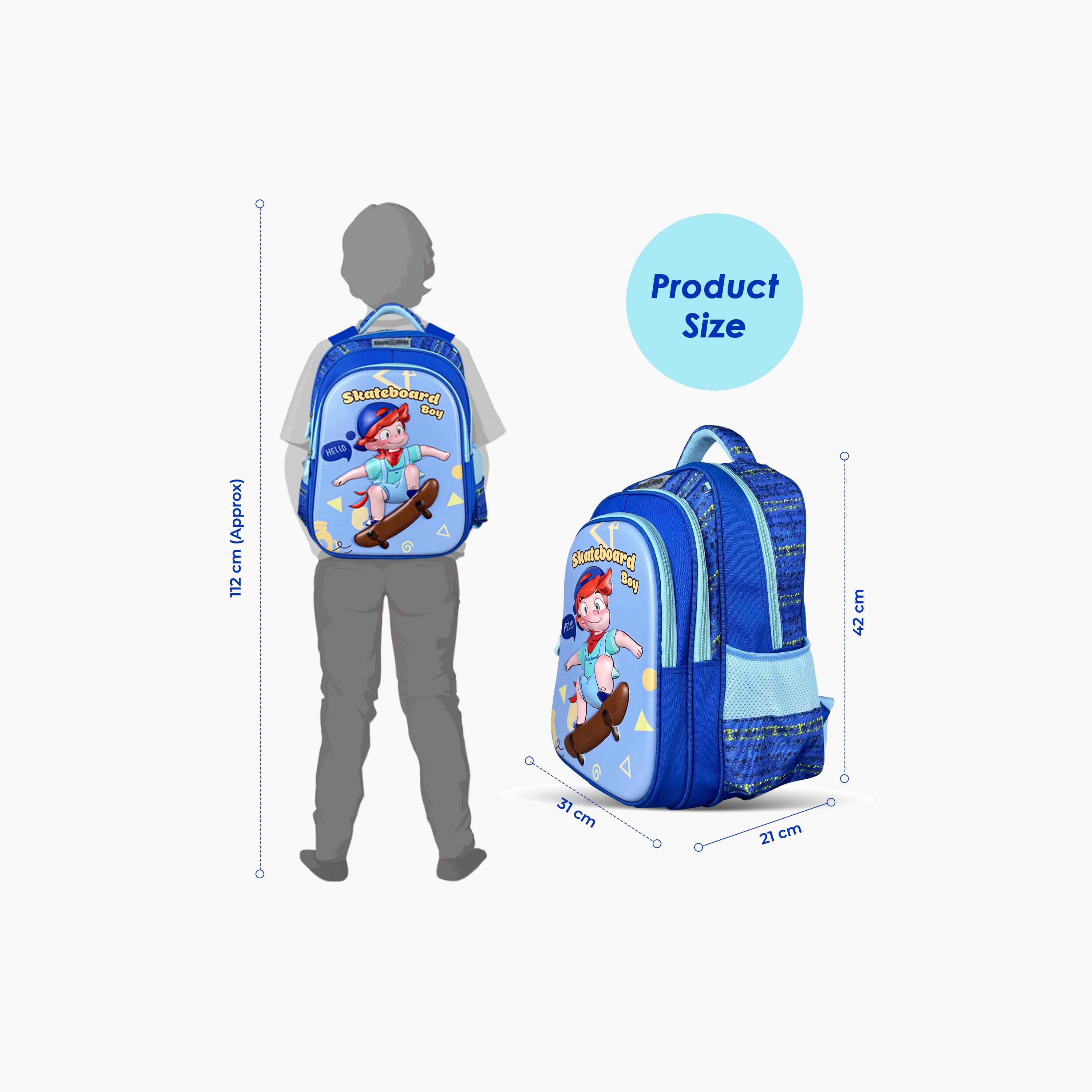 حقيبة مدرسية ثلاثية الأبعاد من نوفا كيدز مع عربة - 16.5 بوصة - متزلج - أزرق-school-bagsandbackpacks-trolleybags-image-3