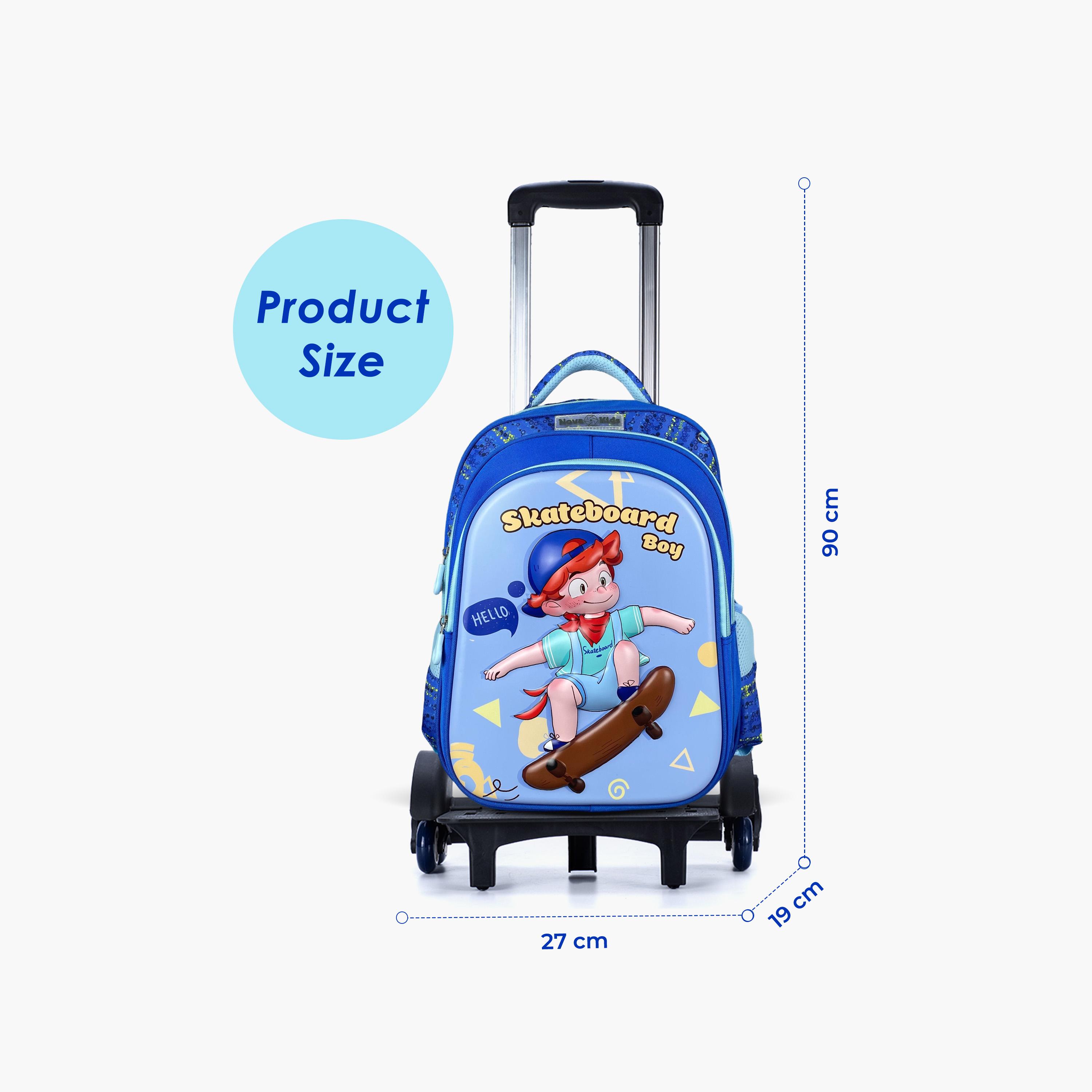 حقيبة مدرسية ثلاثية الأبعاد من نوفا كيدز مع عربة - 16.5 بوصة - متزلج - أزرق-school-bagsandbackpacks-trolleybags-image-4